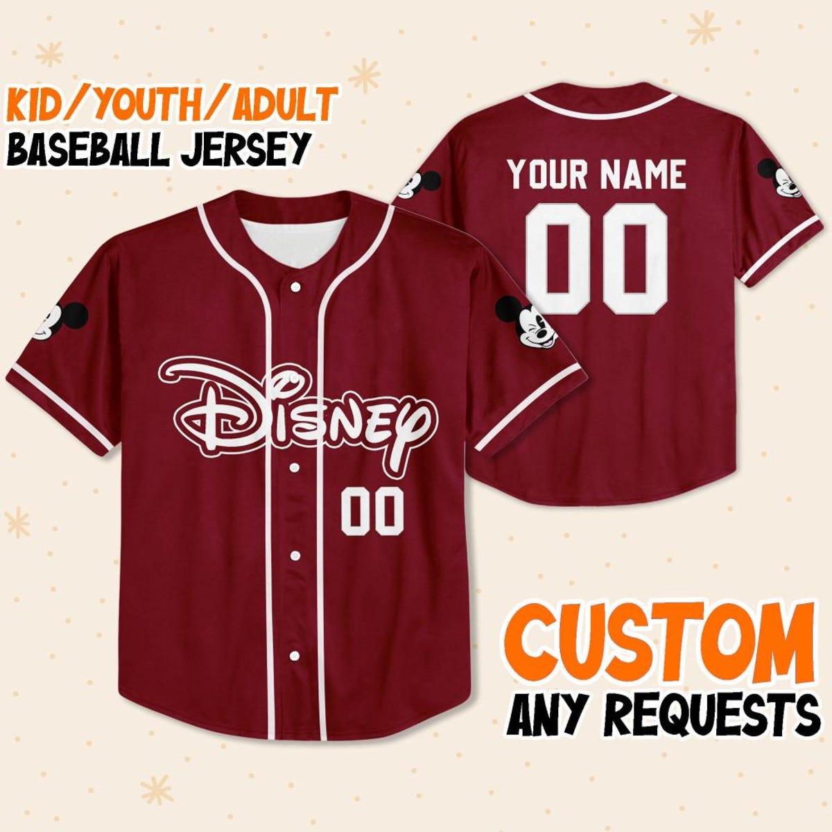 Personalize Disney Simple Awesome Maroon Baseball Jersey 1