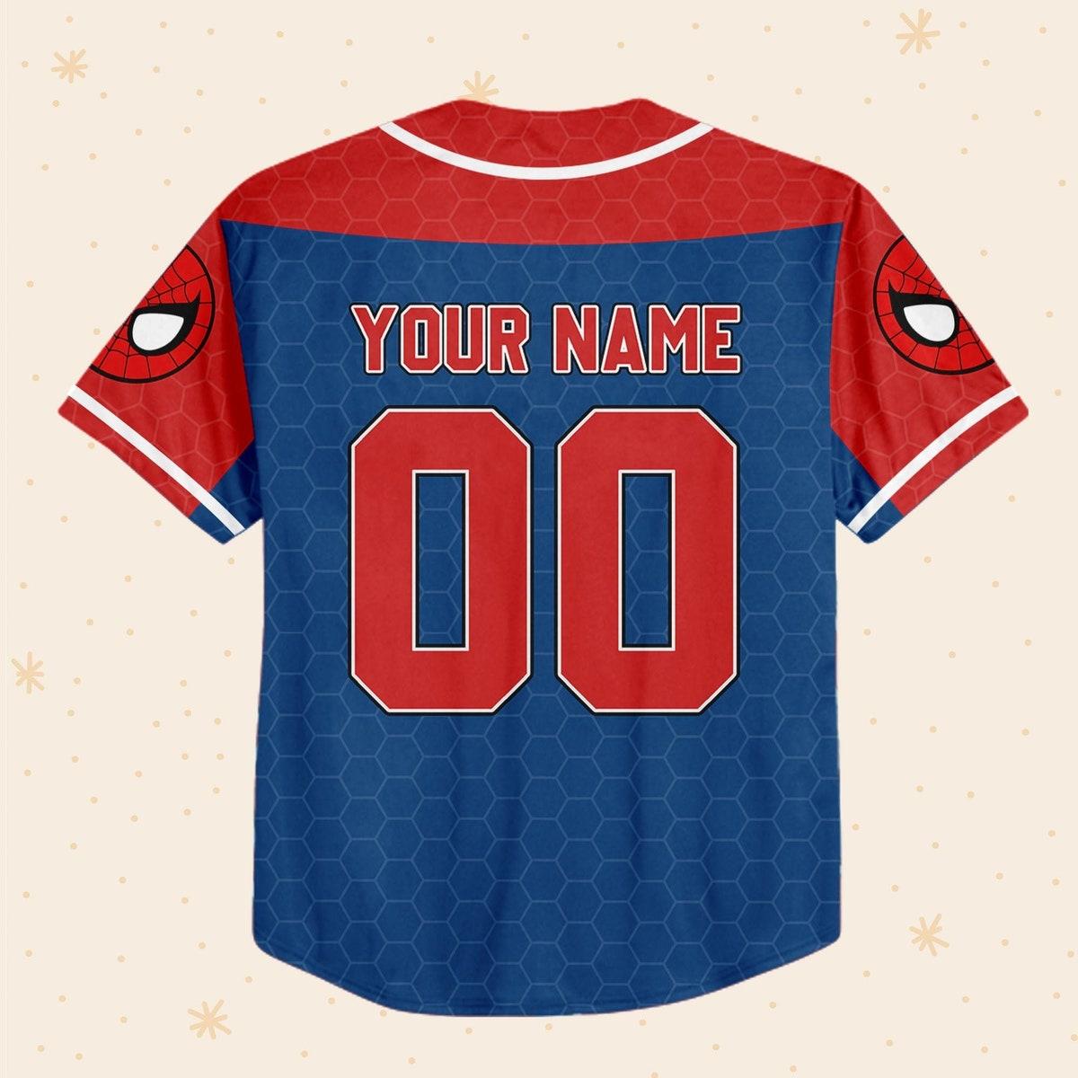 Personalize Disney Spider Man Blue And Red Baseball Jersey 3