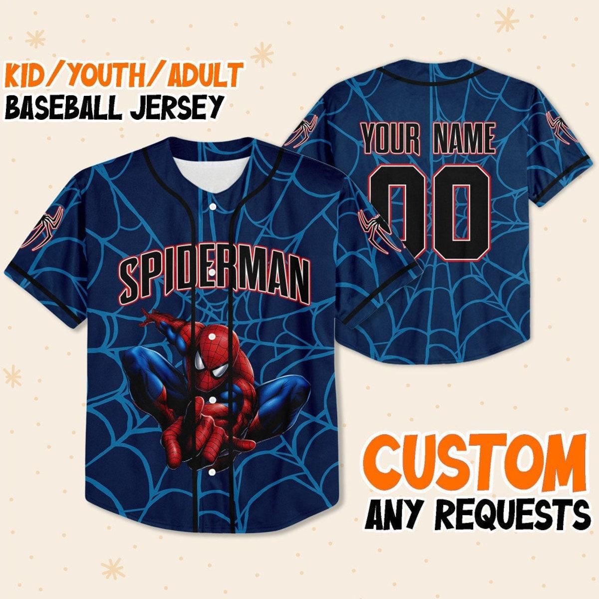 Personalize Disney Spiderman Awesome Blue Baseball Jersey 1