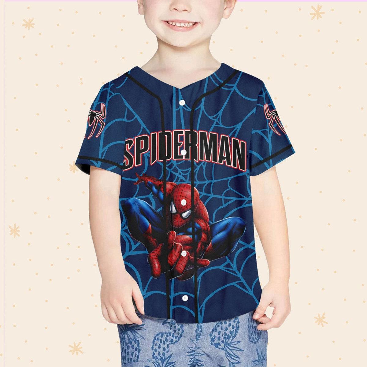 Personalize Disney Spiderman Awesome Blue Baseball Jersey 4