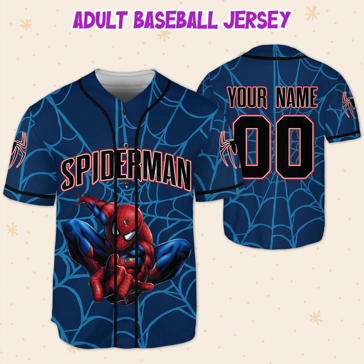 Personalize Disney Spiderman Awesome Blue Baseball Jersey 5