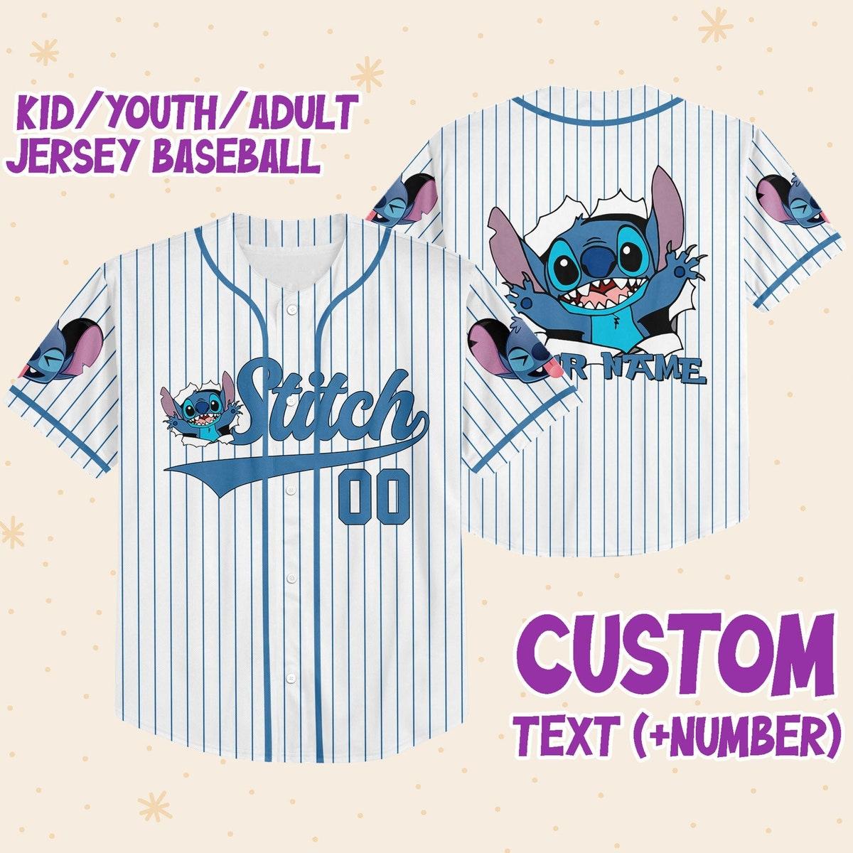 Personalize Disney Stitch Blue Custom Baseball Jersey 1