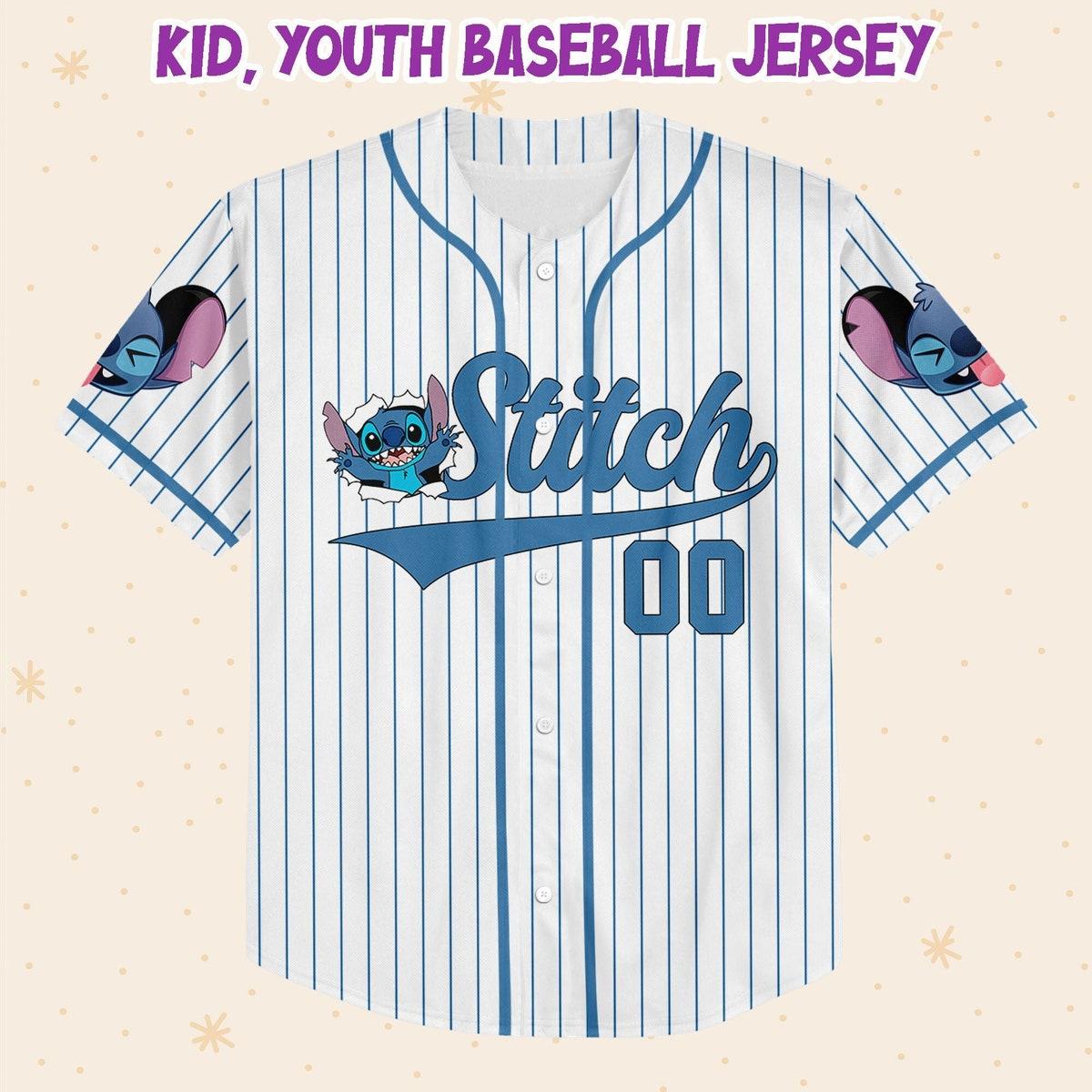 Personalize Disney Stitch Blue Custom Baseball Jersey 2