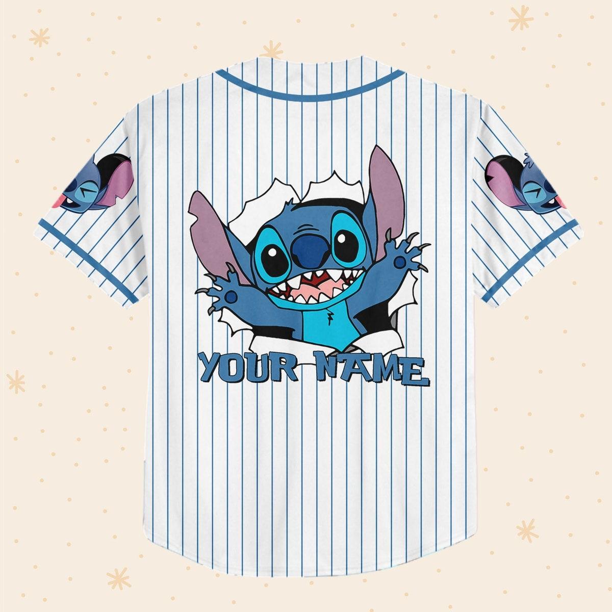 Personalize Disney Stitch Blue Custom Baseball Jersey 3