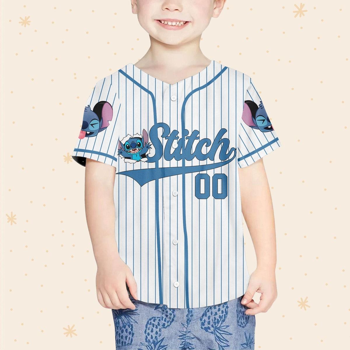 Personalize Disney Stitch Blue Custom Baseball Jersey 4