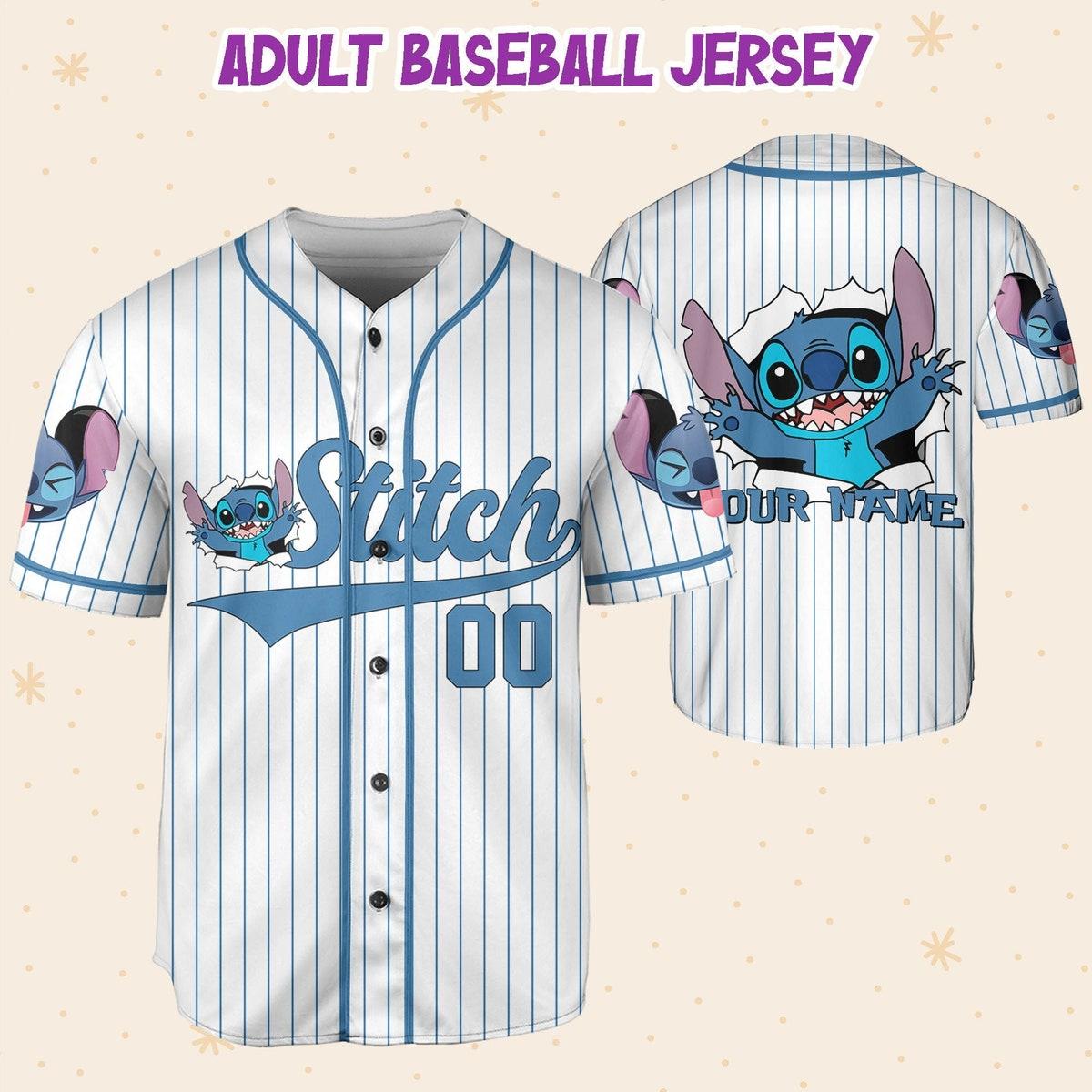 Personalize Disney Stitch Blue Custom Baseball Jersey 5