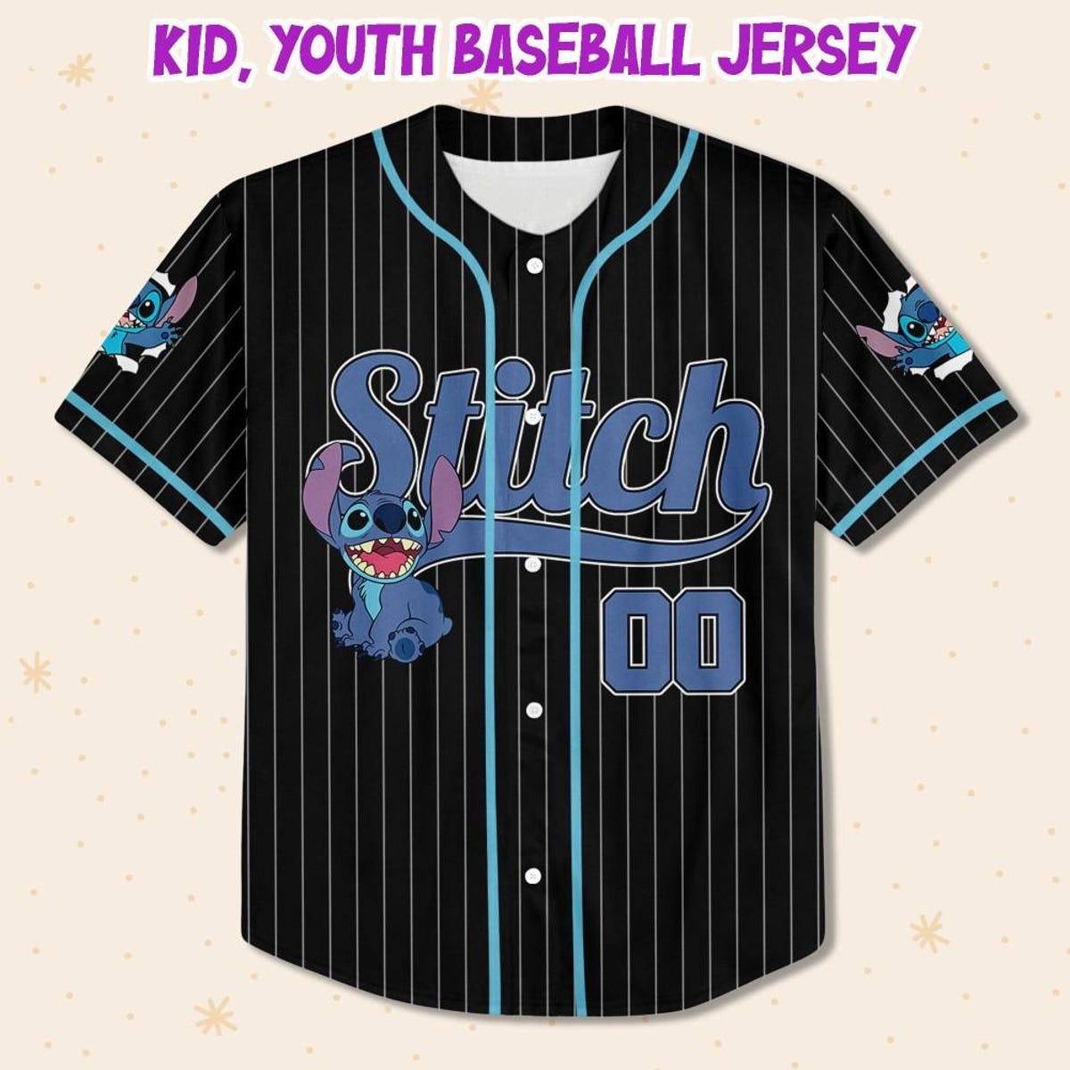 Personalize Disney Stitch Happy Striped Baseball Jersey 2