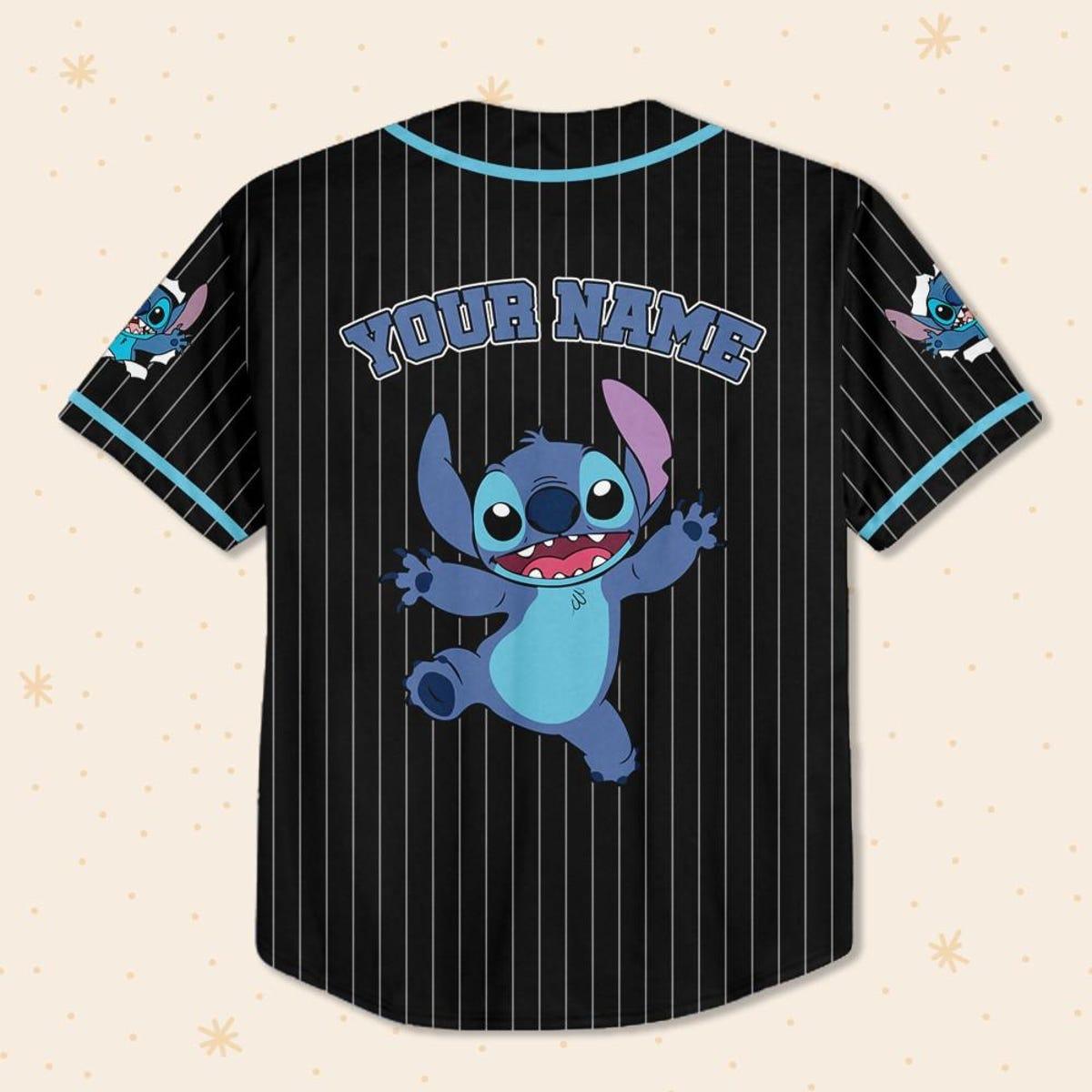 Personalize Disney Stitch Happy Striped Baseball Jersey 3