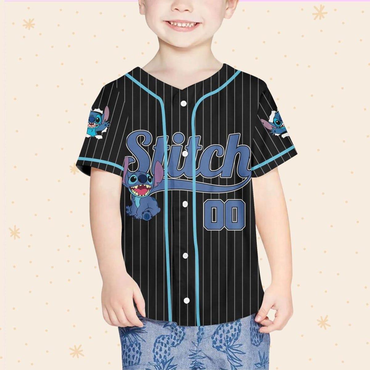 Personalize Disney Stitch Happy Striped Baseball Jersey 4