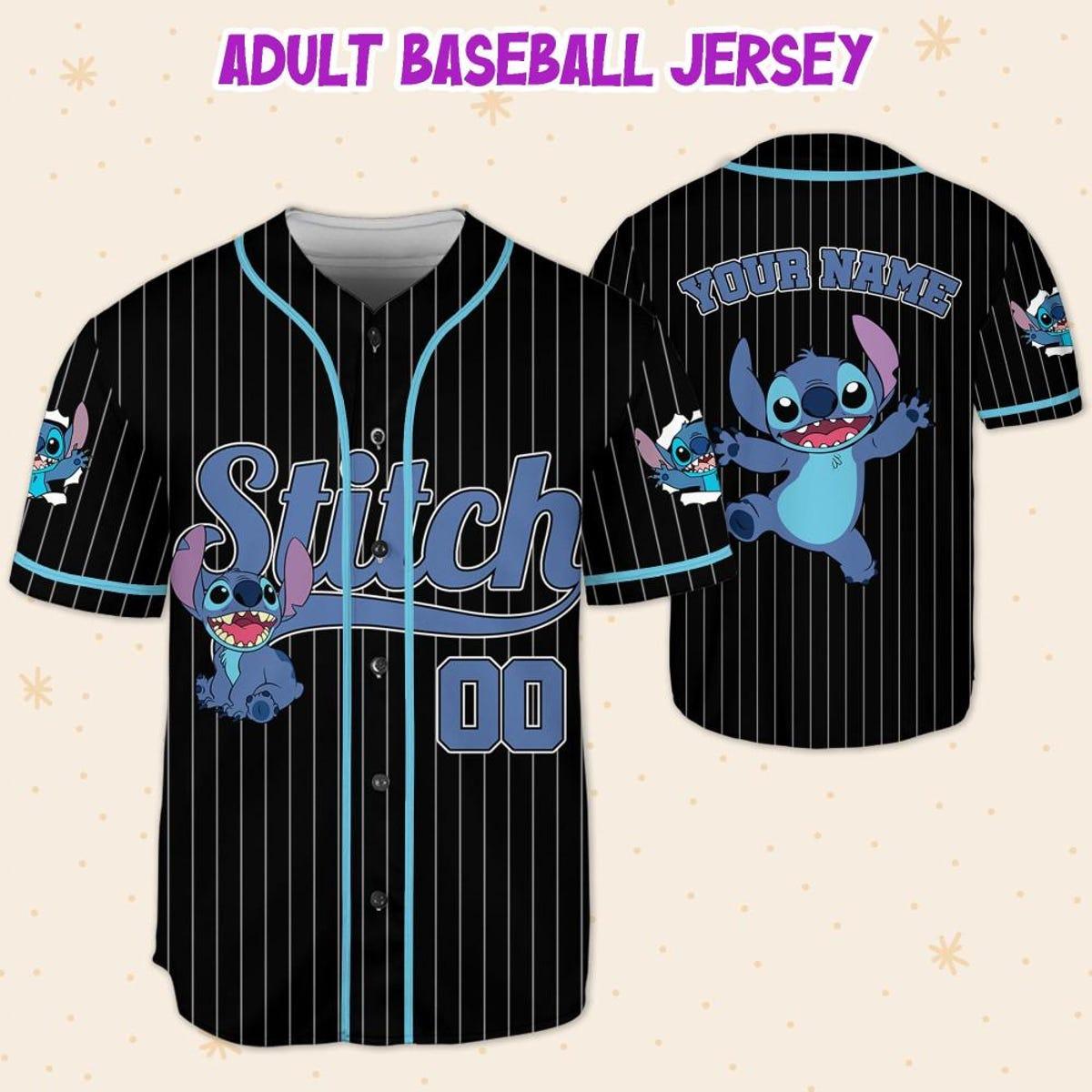 Personalize Disney Stitch Happy Striped Baseball Jersey 5