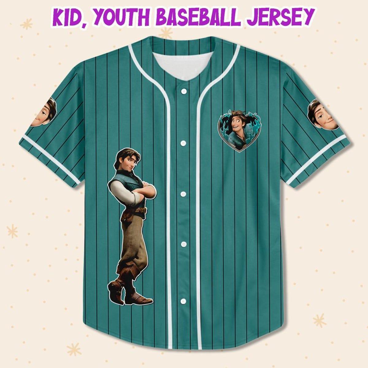 Personalize Disney Tangled Prince Flynn Rider Cyan Baseball Jersey 2