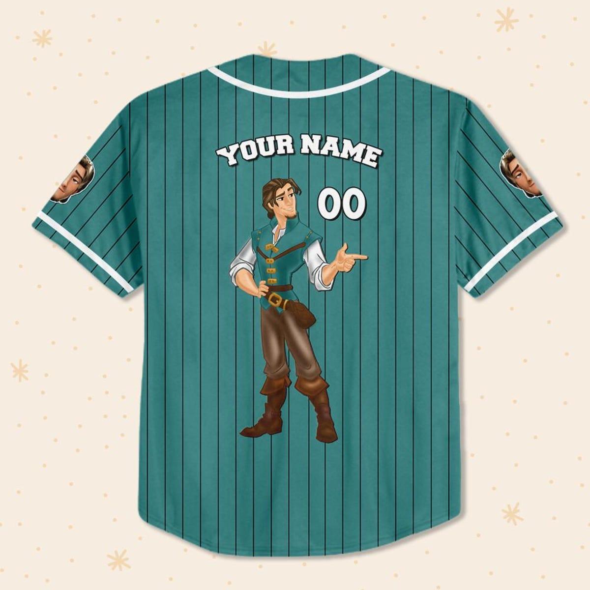 Personalize Disney Tangled Prince Flynn Rider Cyan Baseball Jersey 3