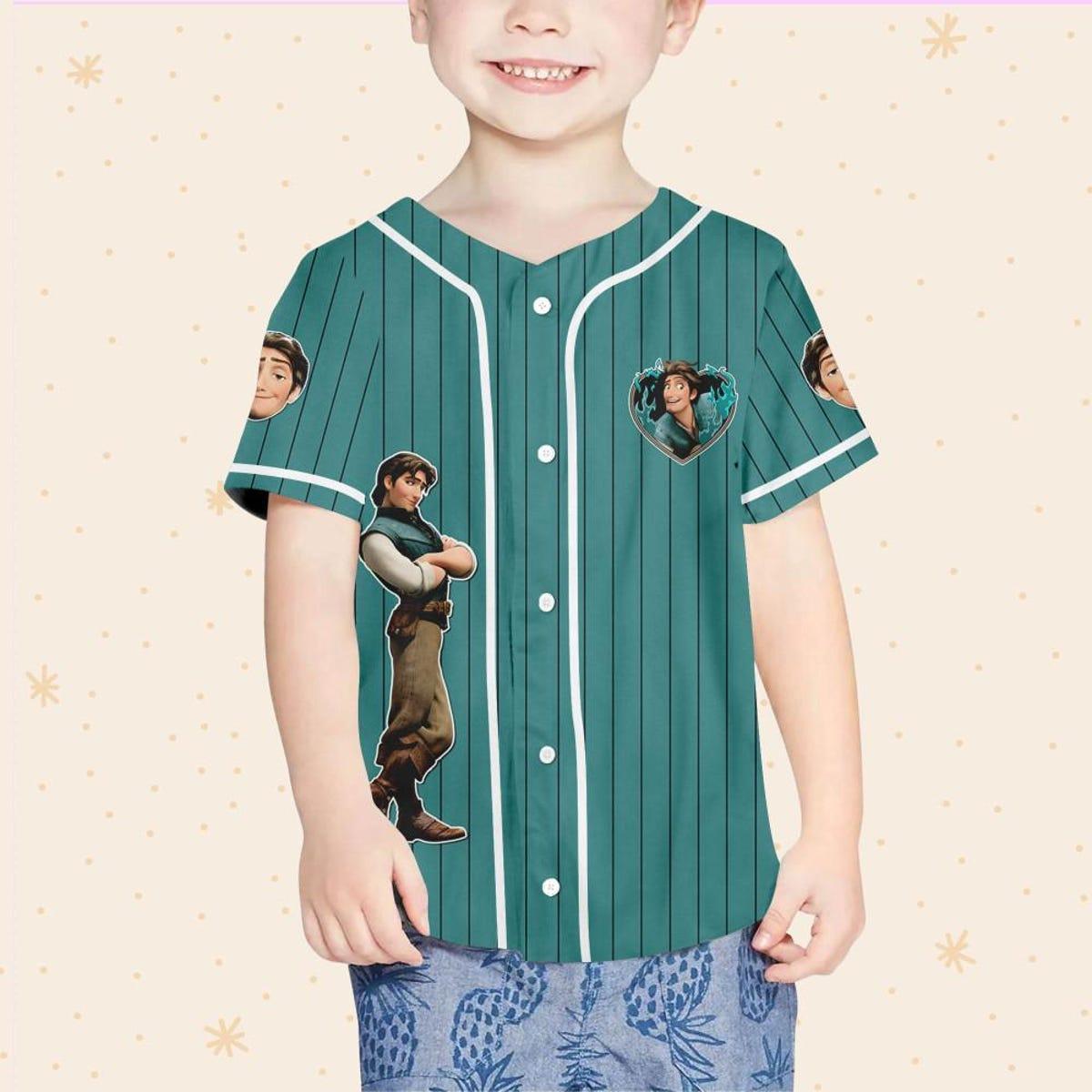 Personalize Disney Tangled Prince Flynn Rider Cyan Baseball Jersey 4