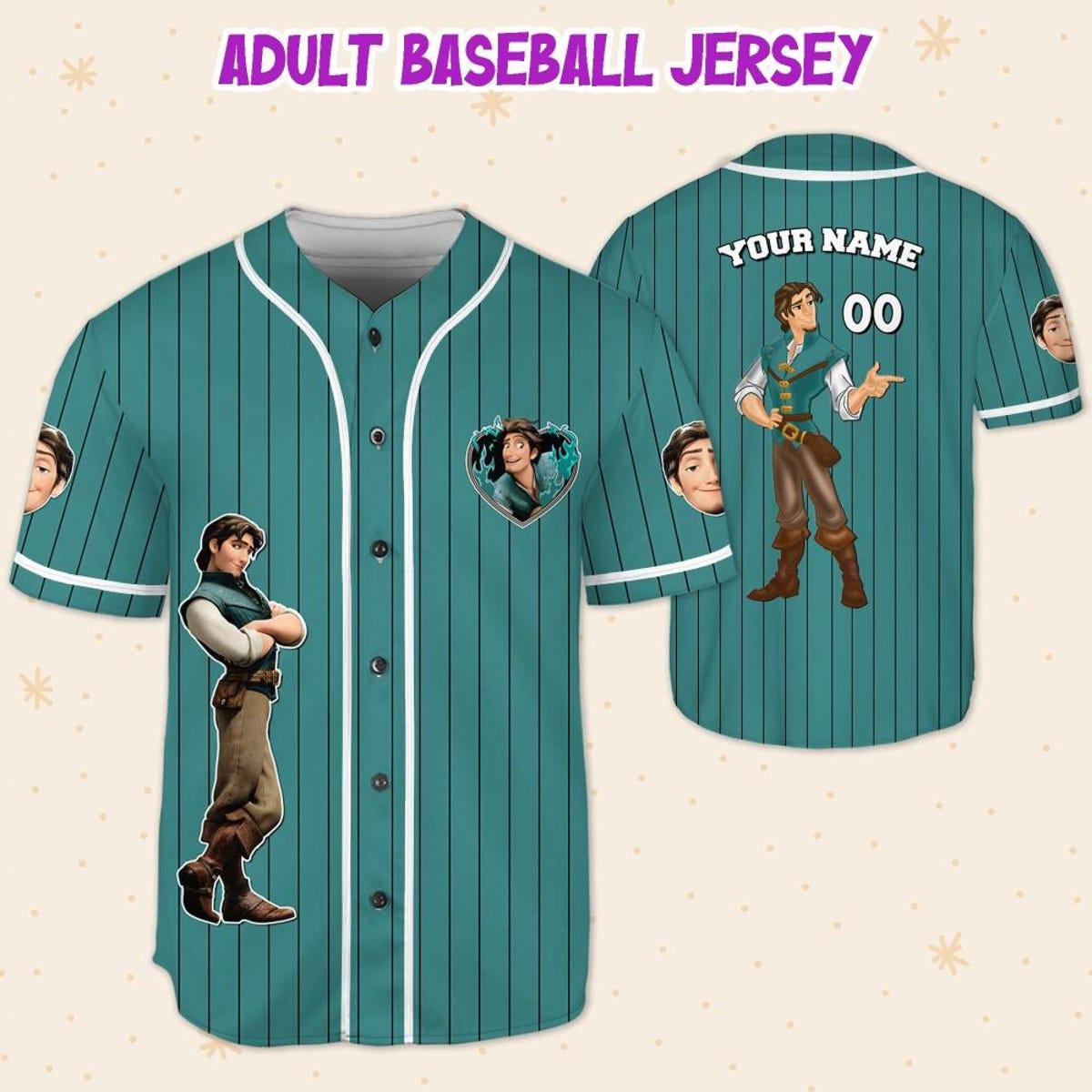 Personalize Disney Tangled Prince Flynn Rider Cyan Baseball Jersey 5