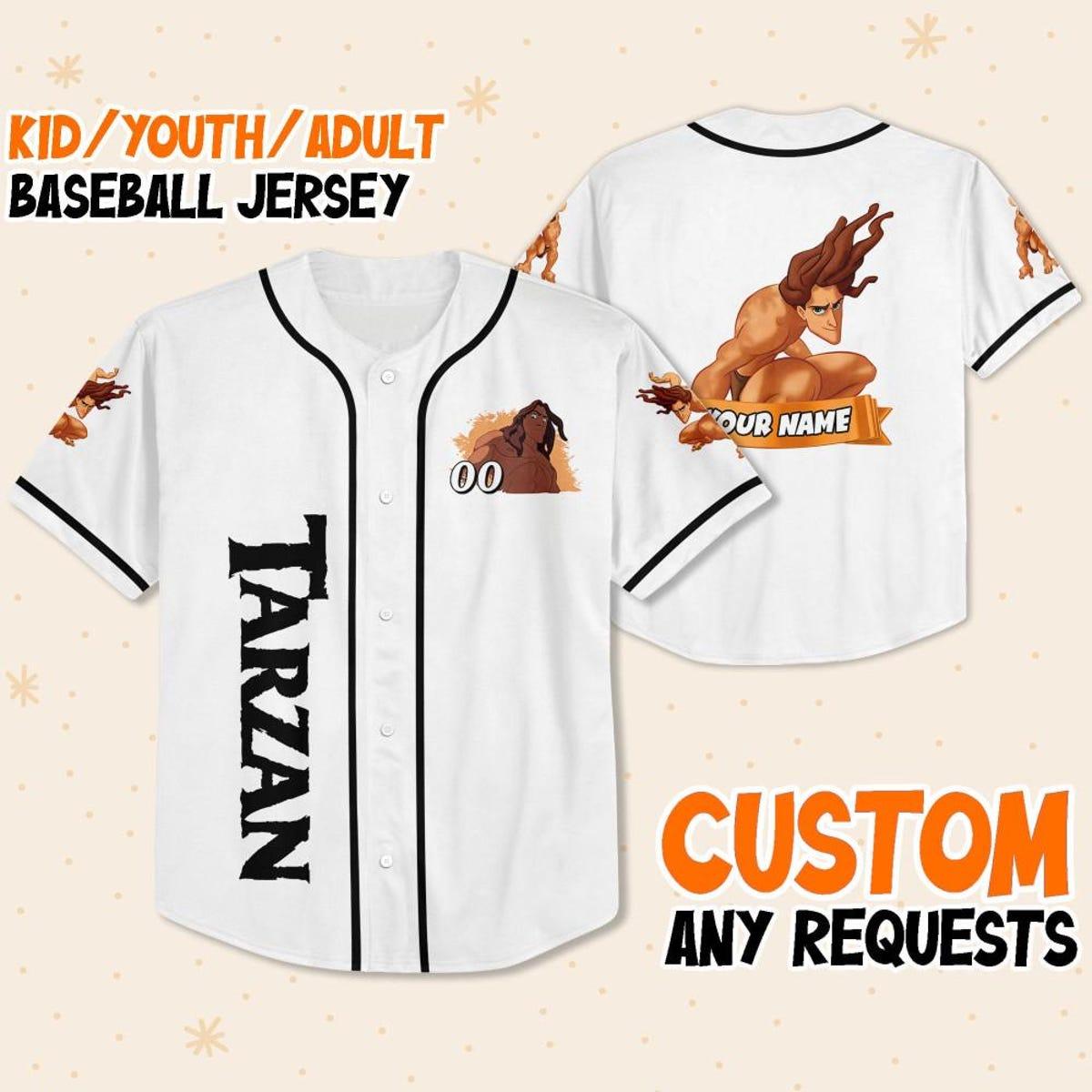 Personalize Disney Tarzan Jungle White Black Baseball Jersey 1