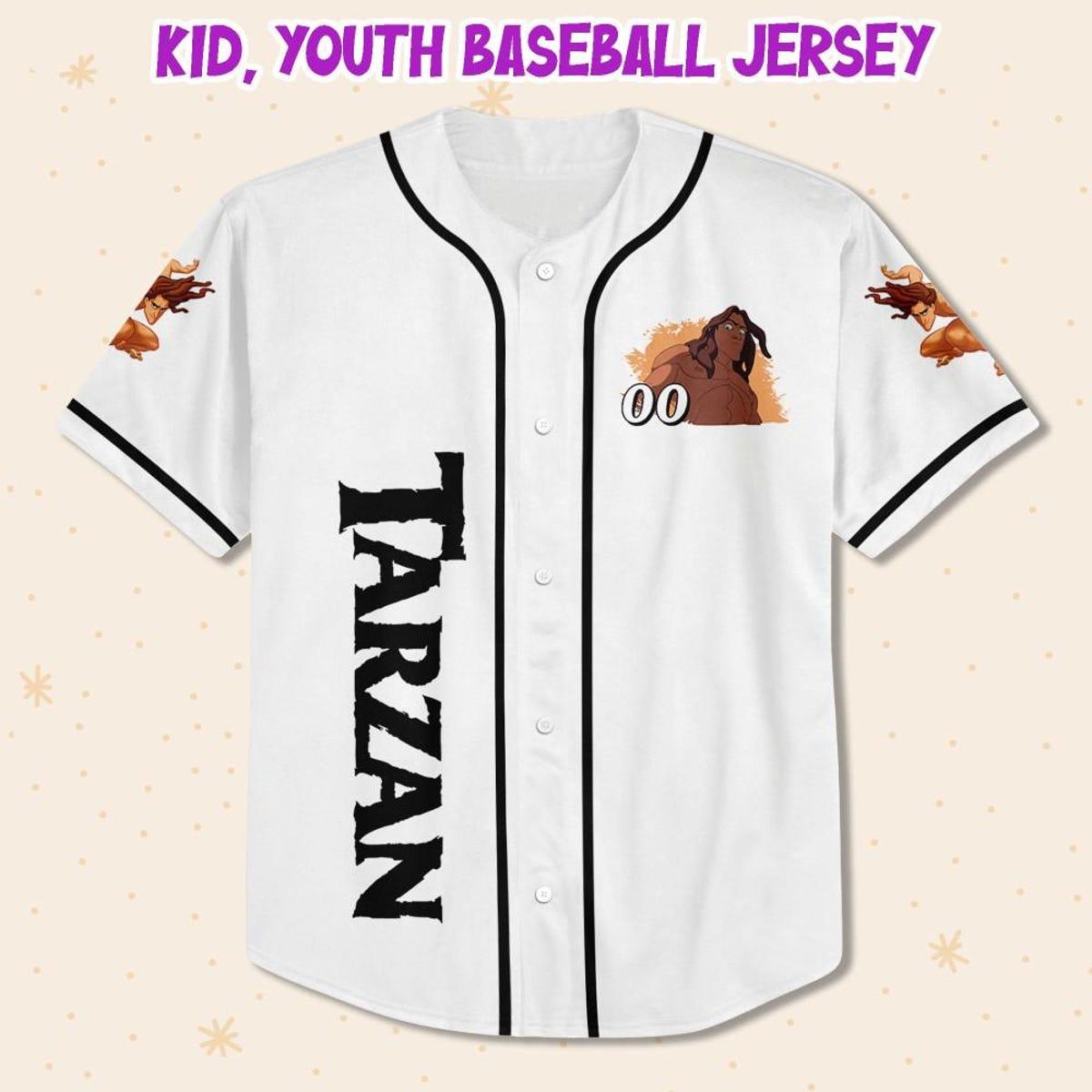 Personalize Disney Tarzan Jungle White Black Baseball Jersey 2