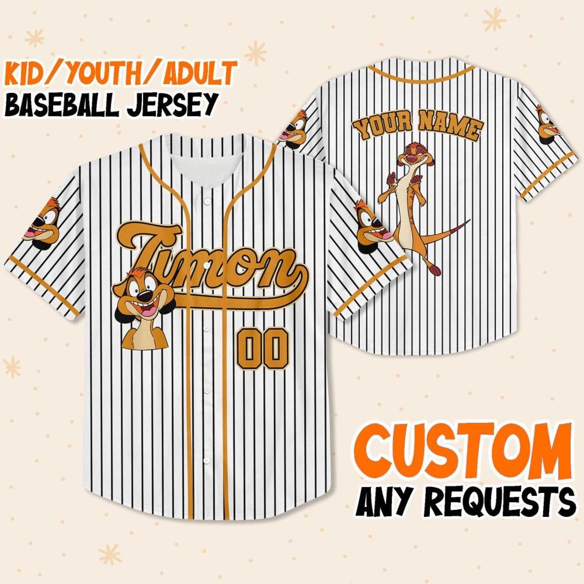 Personalize Disney The Lion King Timon Striped Baseball Jersey 1