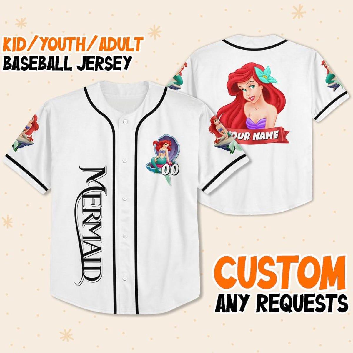 Personalize Disney The Little Mermaid Happy White Black Baseball Jersey 1