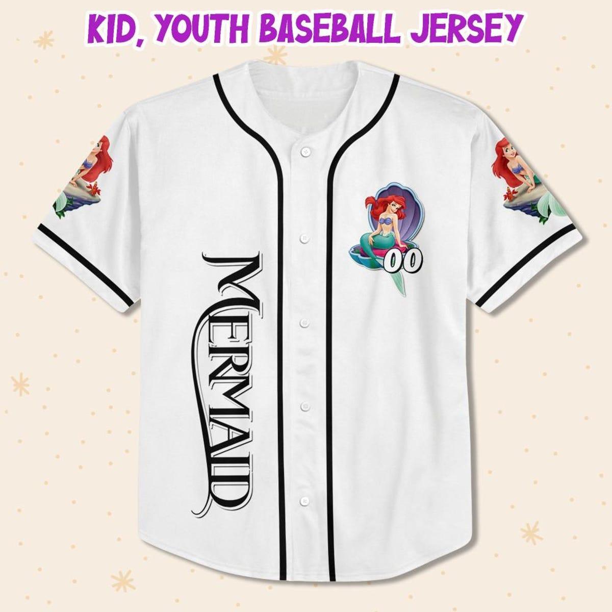 Personalize Disney The Little Mermaid Happy White Black Baseball Jersey 2