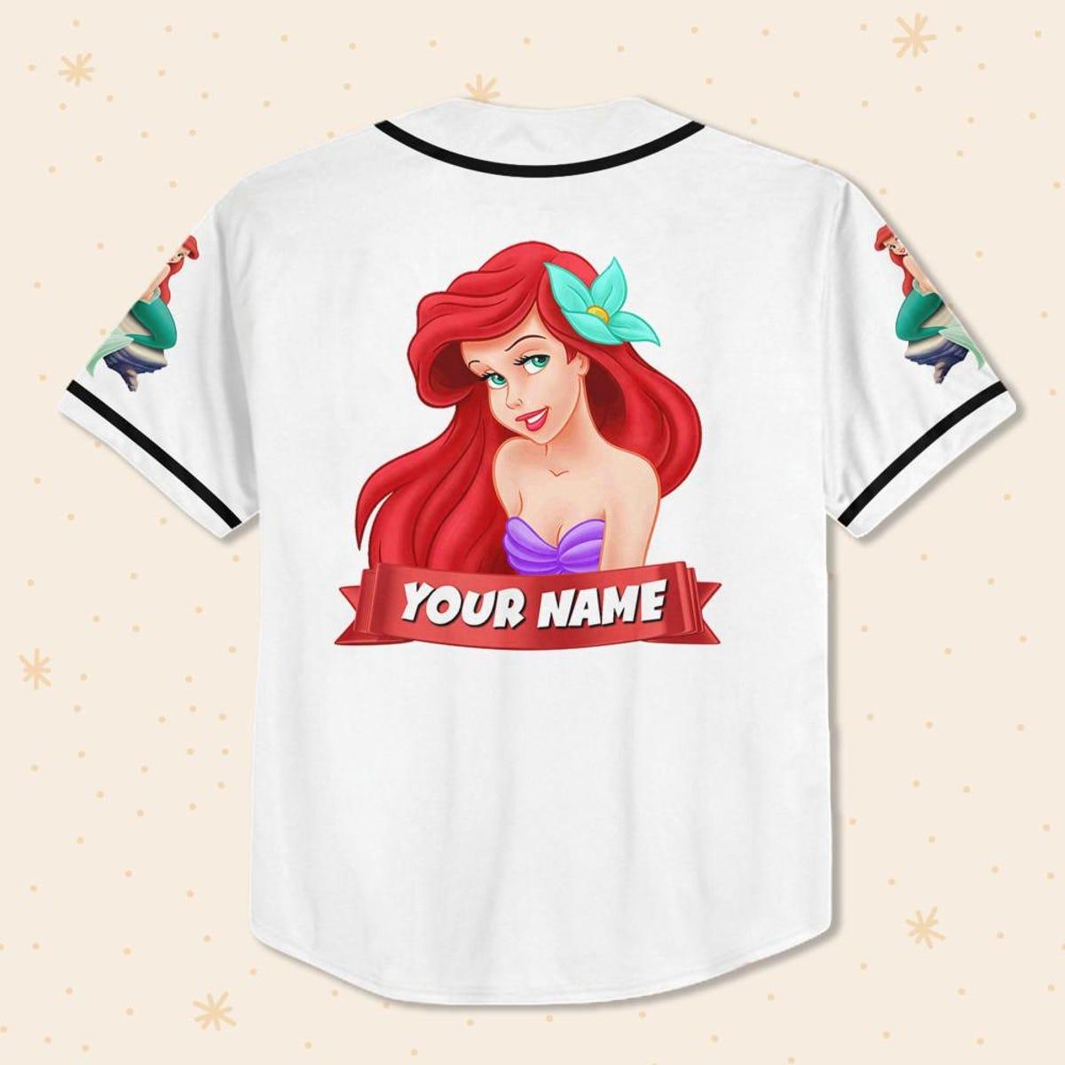 Personalize Disney The Little Mermaid Happy White Black Baseball Jersey 3