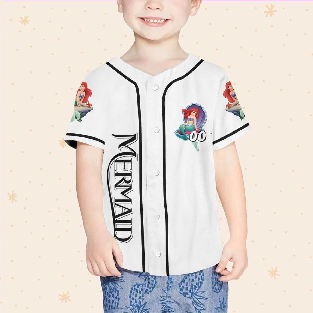 Personalize Disney The Little Mermaid Happy White Black Baseball Jersey 4