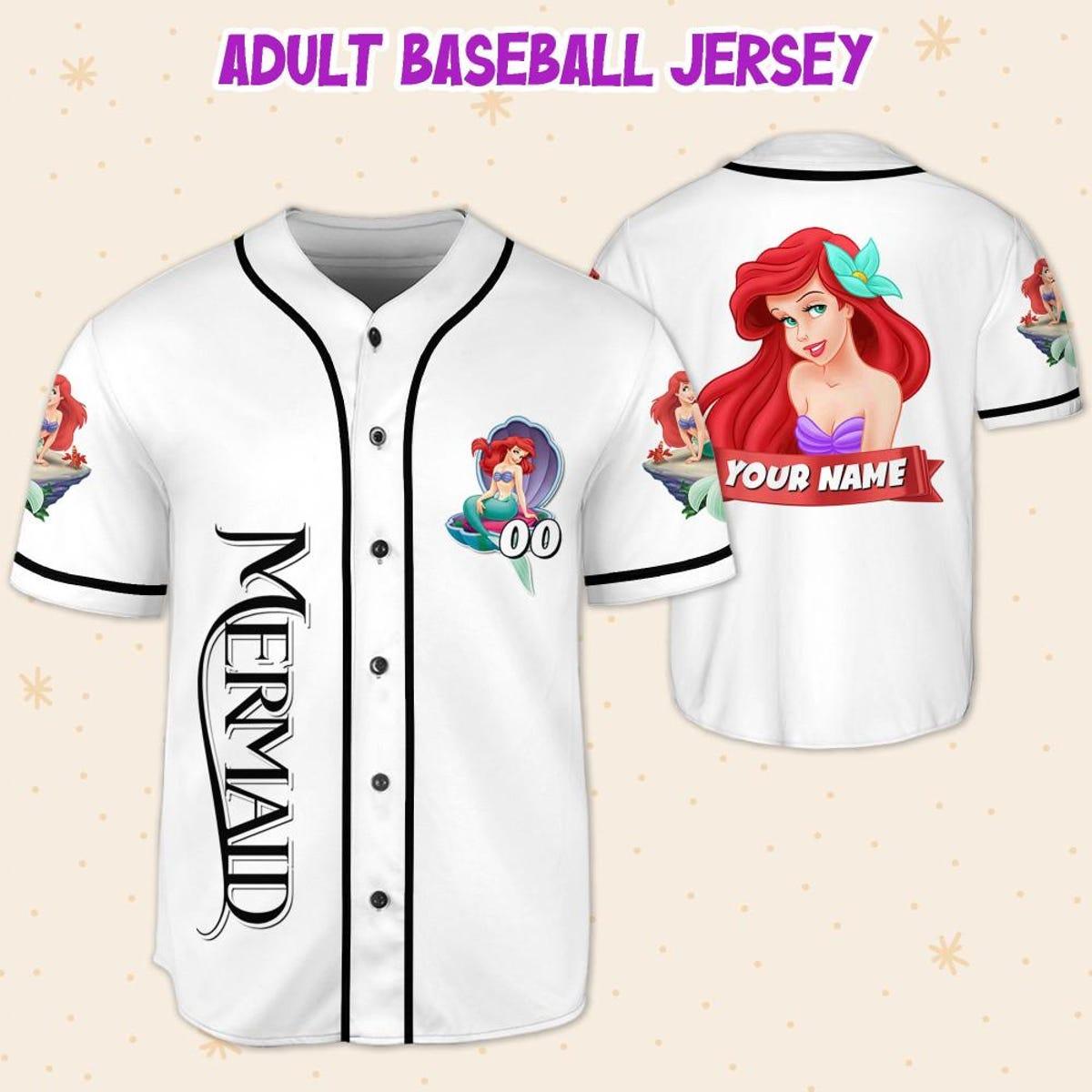 Personalize Disney The Little Mermaid Happy White Black Baseball Jersey 5