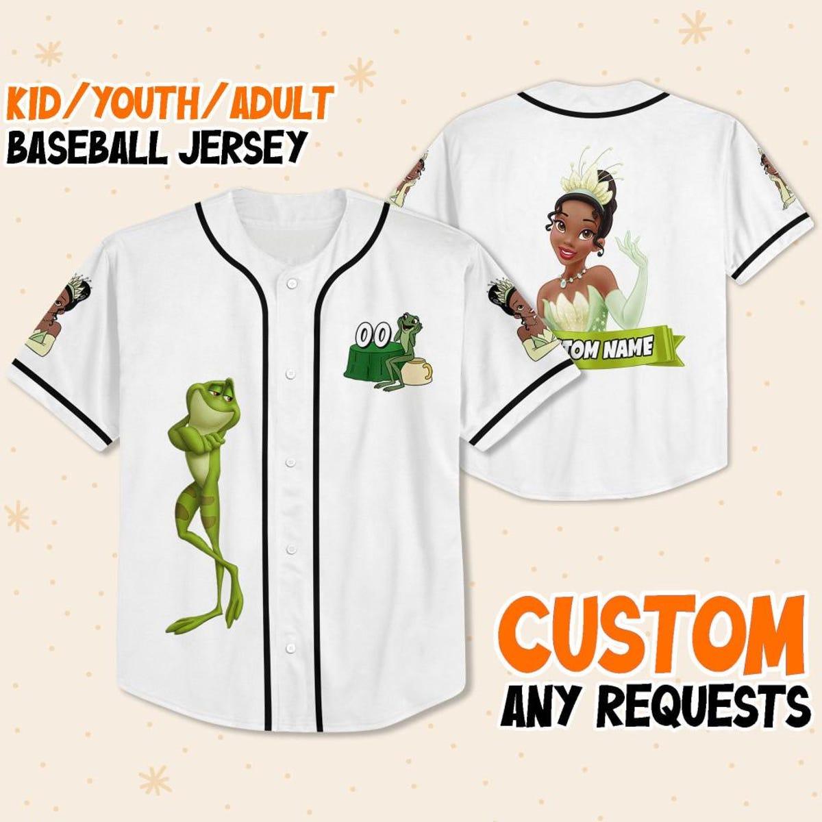 Personalize Disney Tiana Princess Happy White Black Baseball Jersey 1