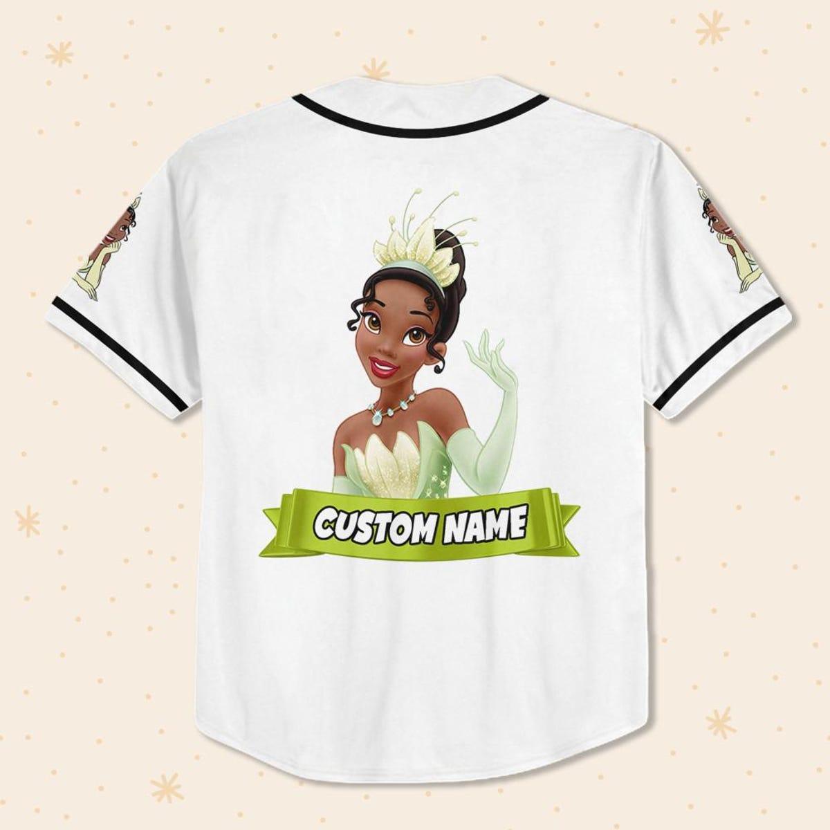 Personalize Disney Tiana Princess Happy White Black Baseball Jersey 3