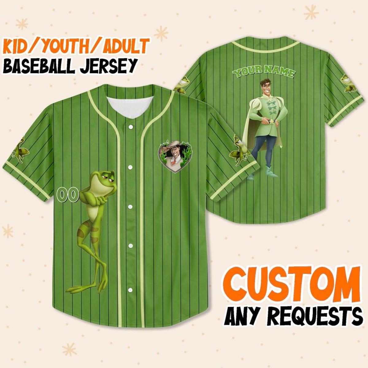 Personalize Disney Tiara Prince Naveent Green Baseball Jersey 1