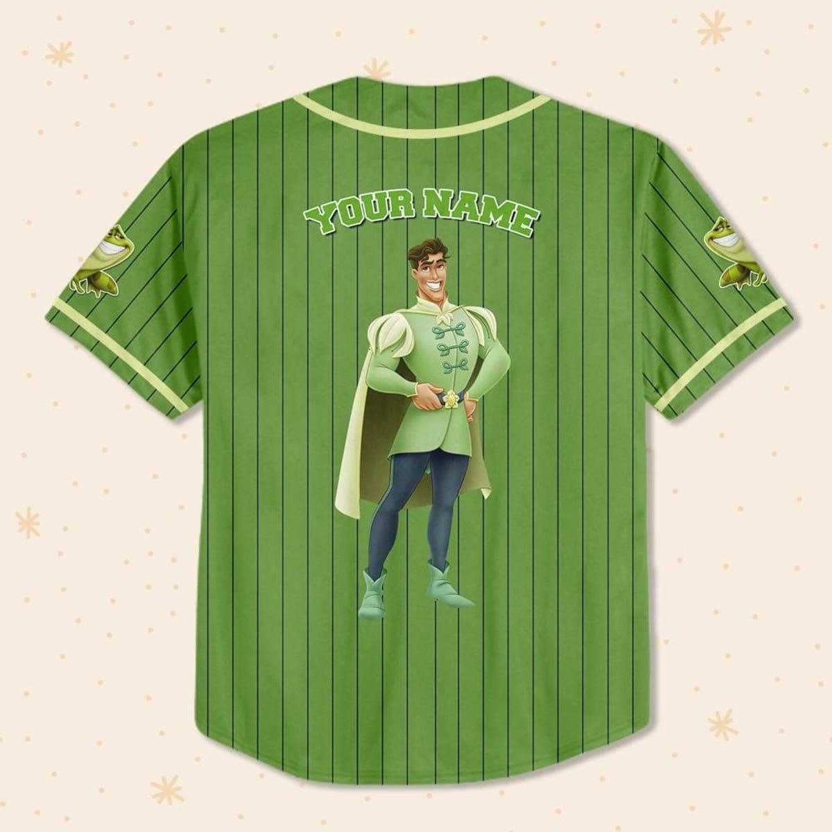 Personalize Disney Tiara Prince Naveent Green Baseball Jersey 3