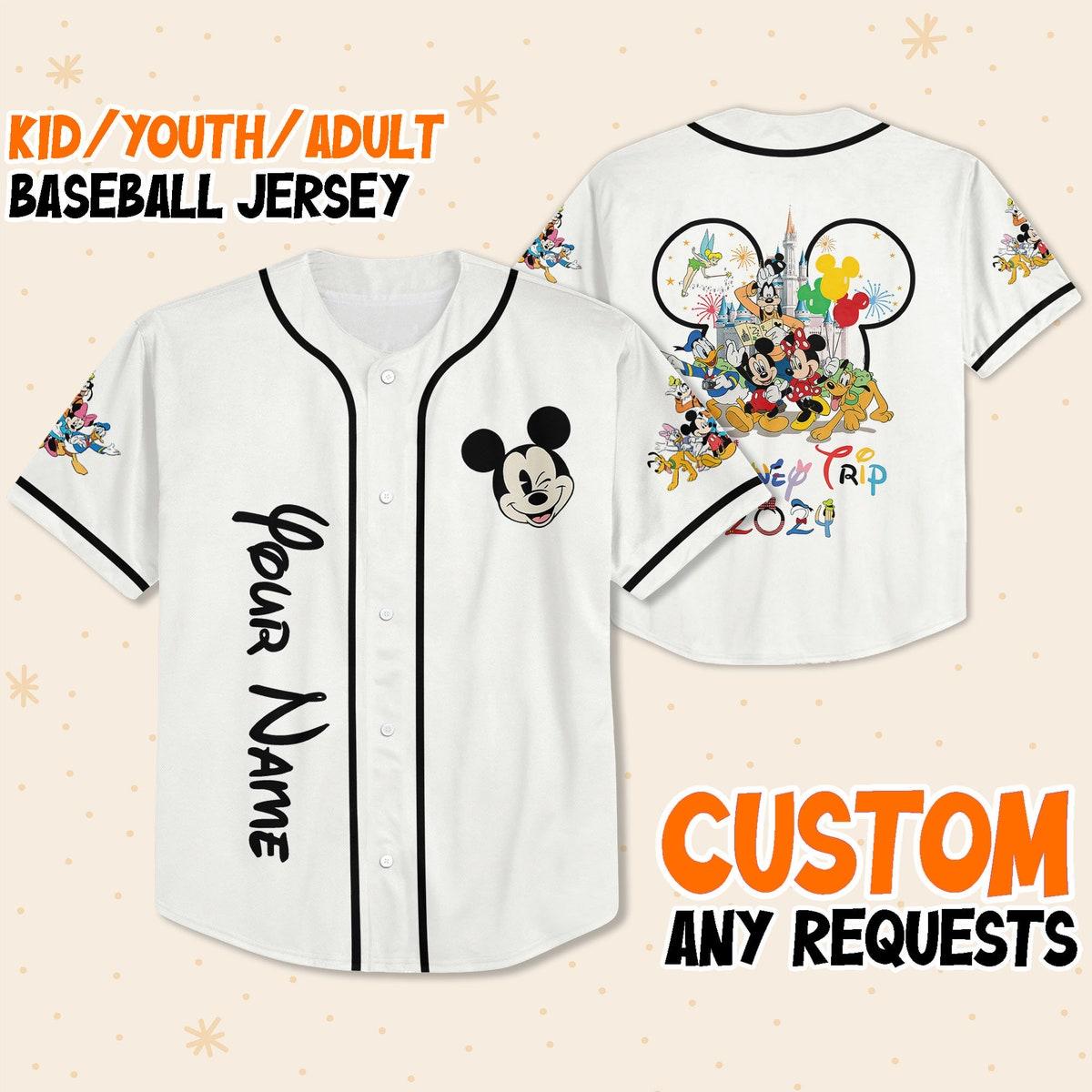 Personalize Disney Trip With Mickey Mouse Outline Head Baseball Jersey 1