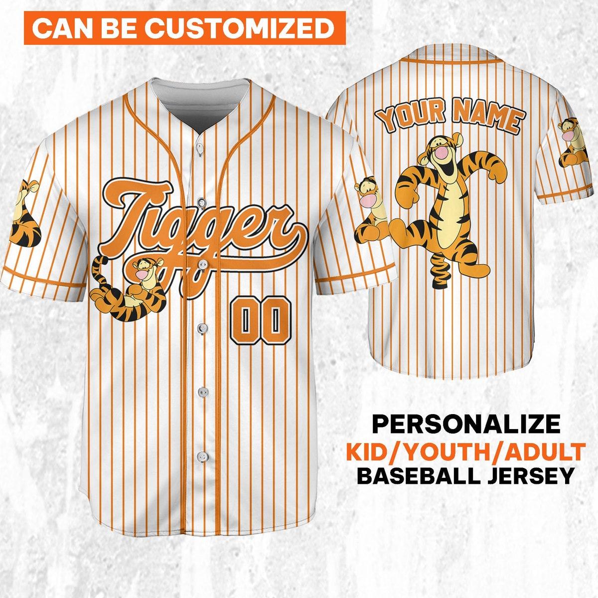 Personalize Disney Winnie The Pooh Tigger Striped Baseball Jersey 1