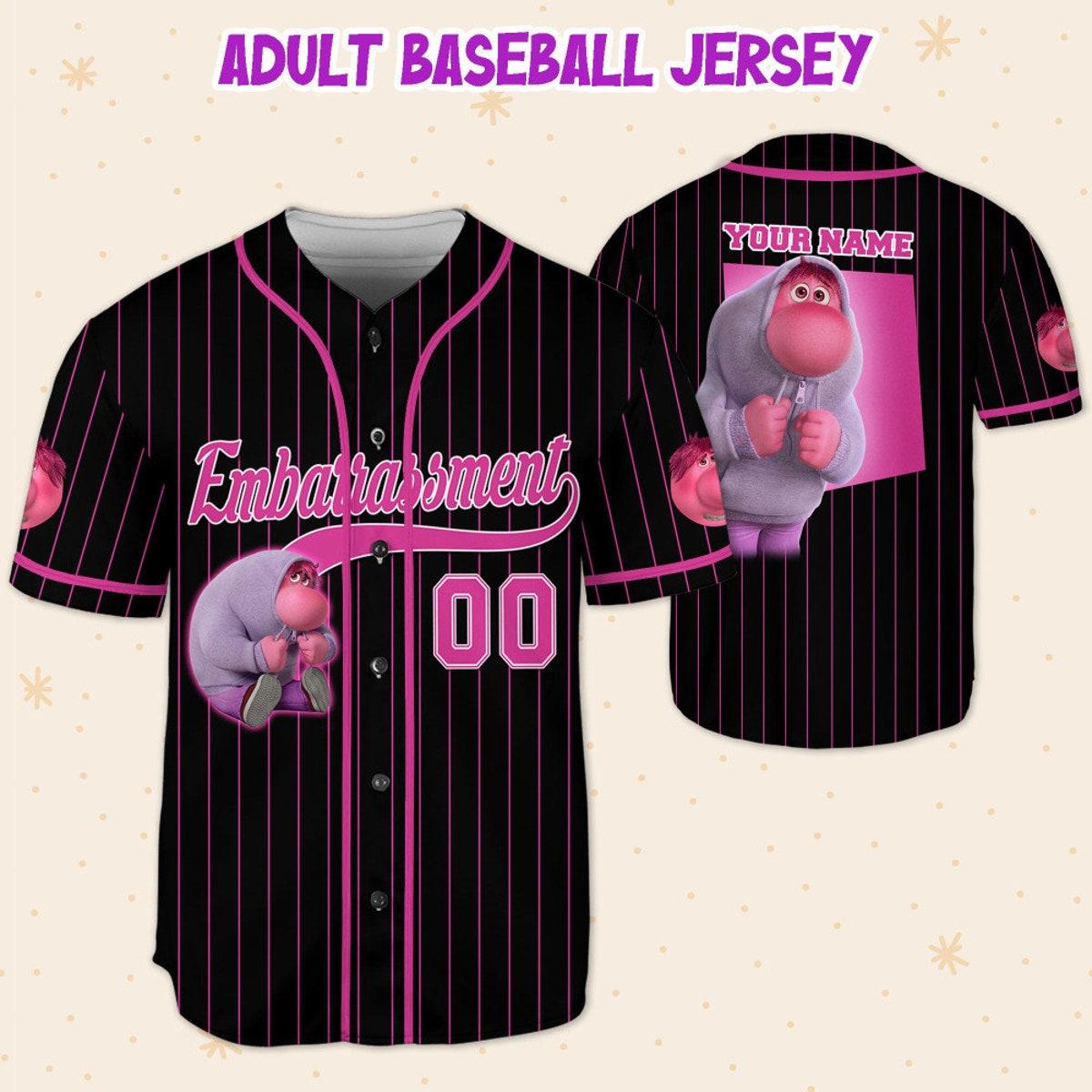 Personalize Embarrassment Jersey Pink Black Disney Baseball Jersey 5