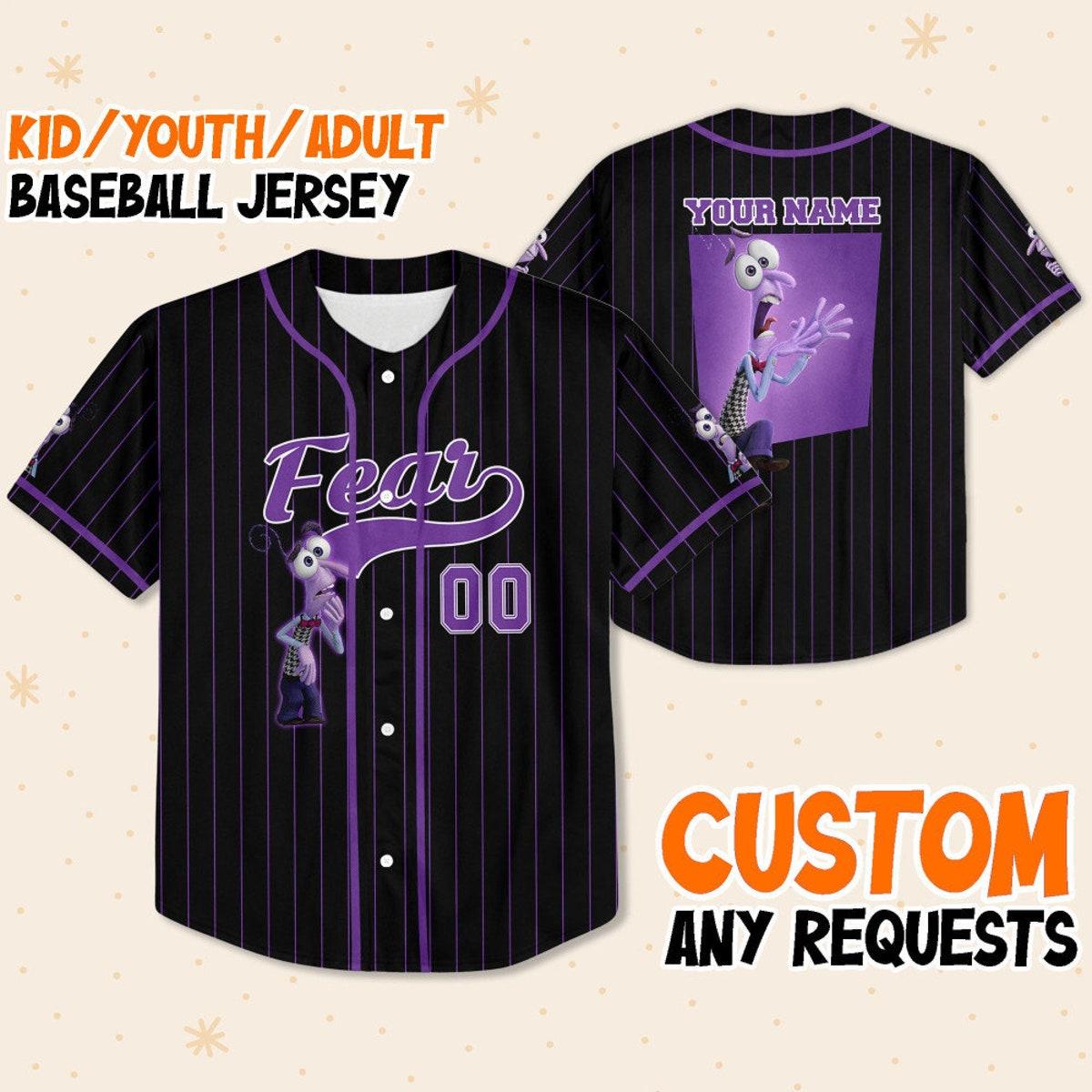 Personalize Fear Jersey Purple Black Disney Baseball Jersey 1