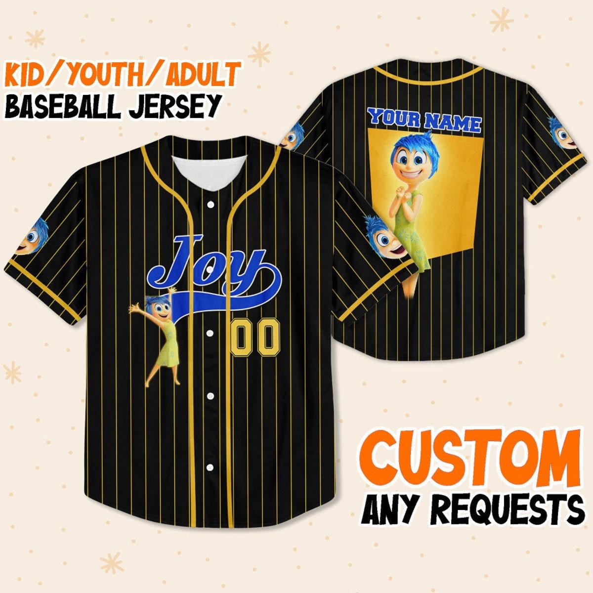 Personalize Joy Jersey Yellow Black Disney Baseball Jersey 1