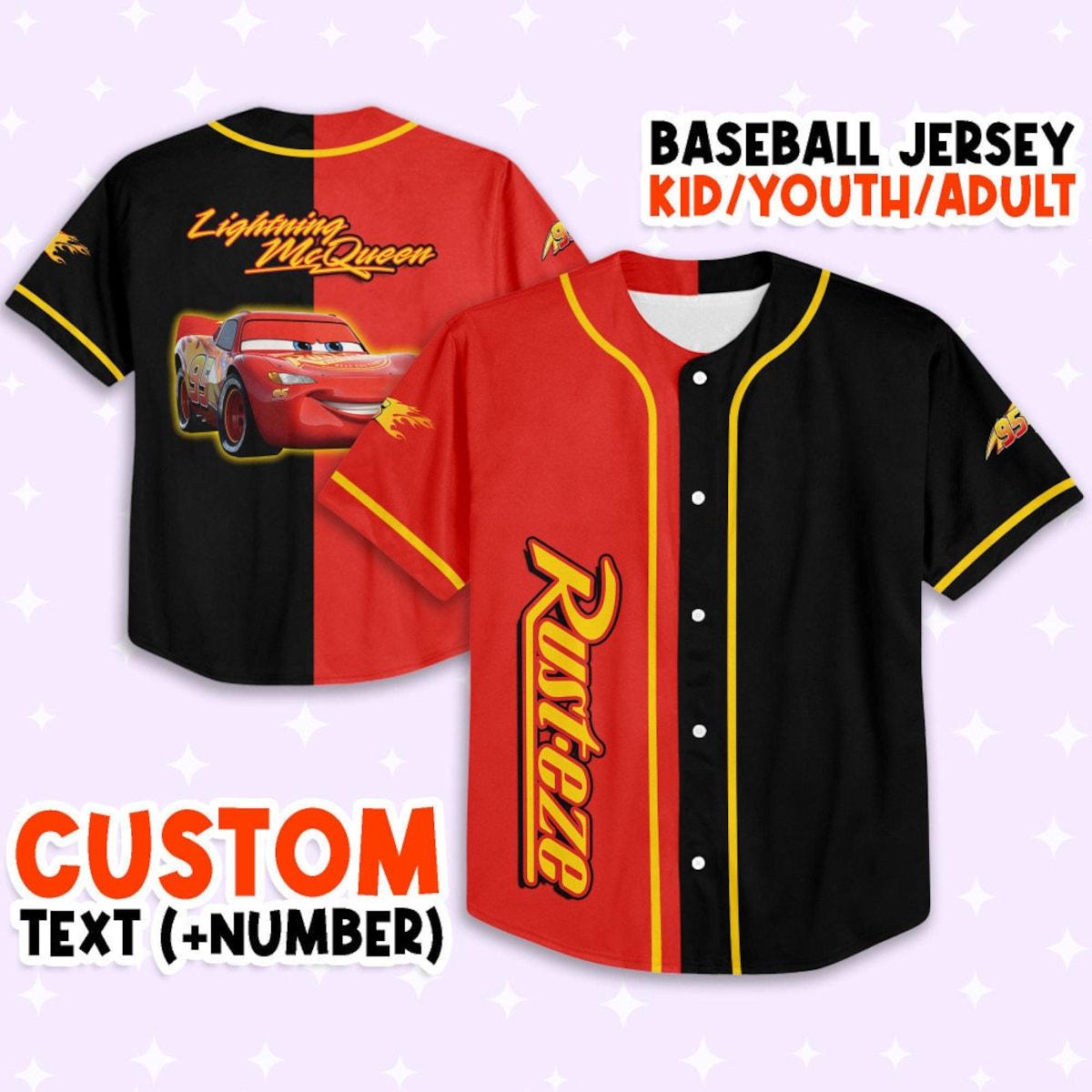 Personalize Lightning Mcqueen Red Black Disney Baseball Jersey 1