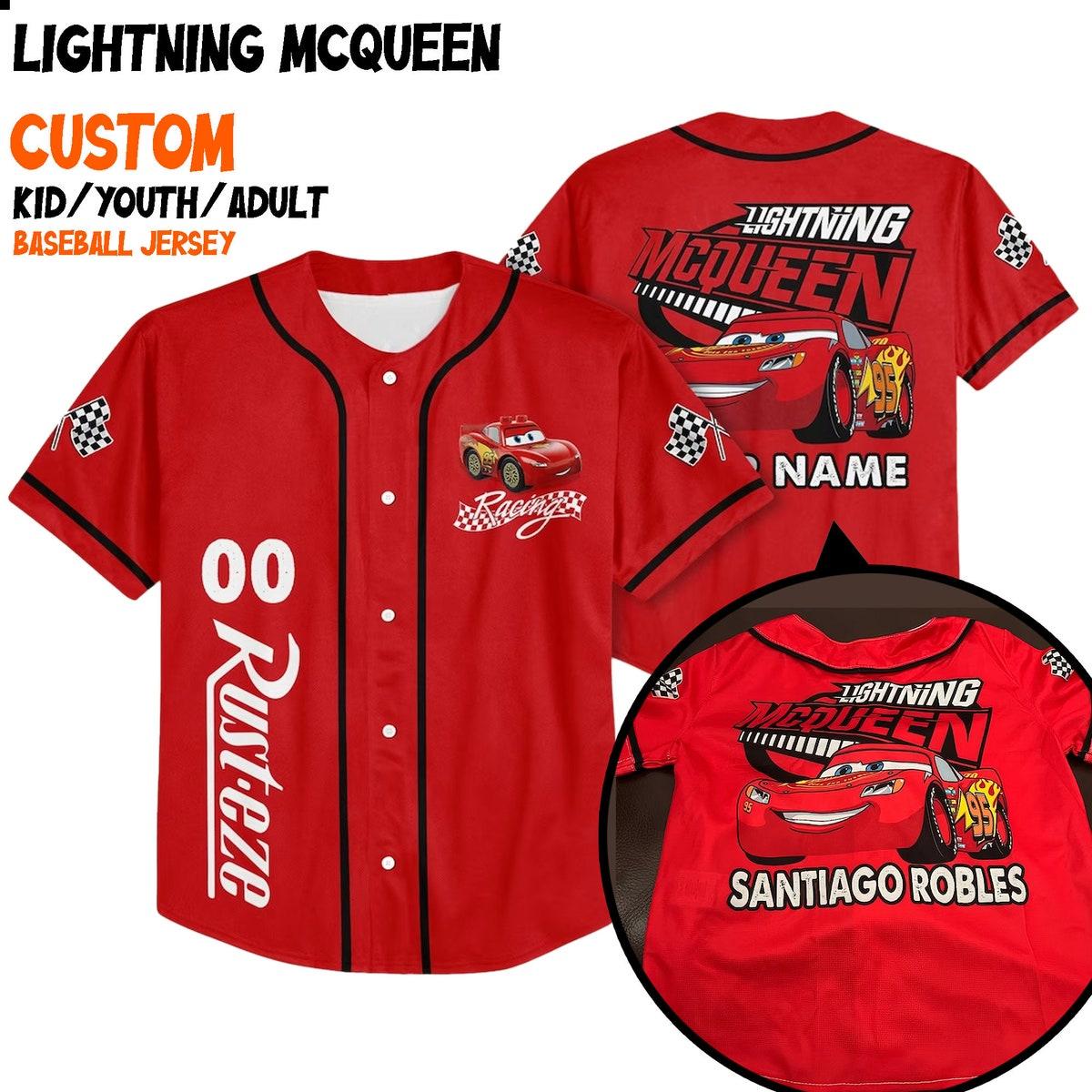 Personalize Lightning Mcqueen Speed Red Dark Baseball Jersey 1