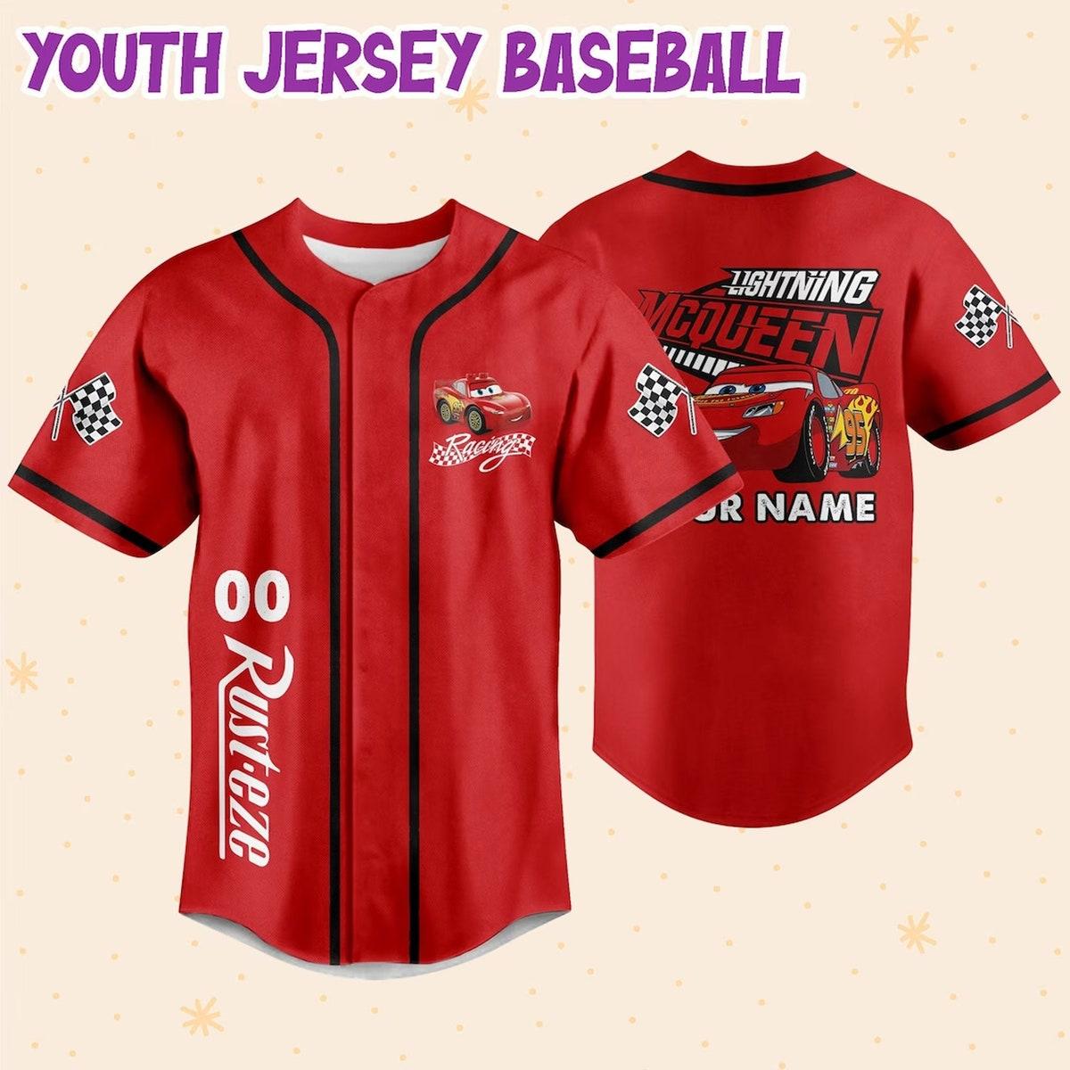 Personalize Lightning Mcqueen Speed Red Dark Baseball Jersey 5