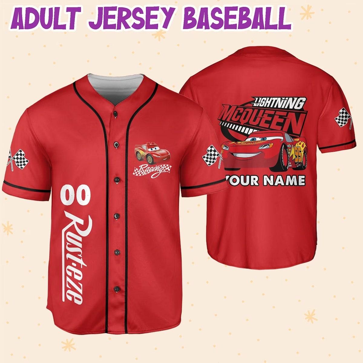 Personalize Lightning Mcqueen Speed Red Dark Baseball Jersey 6