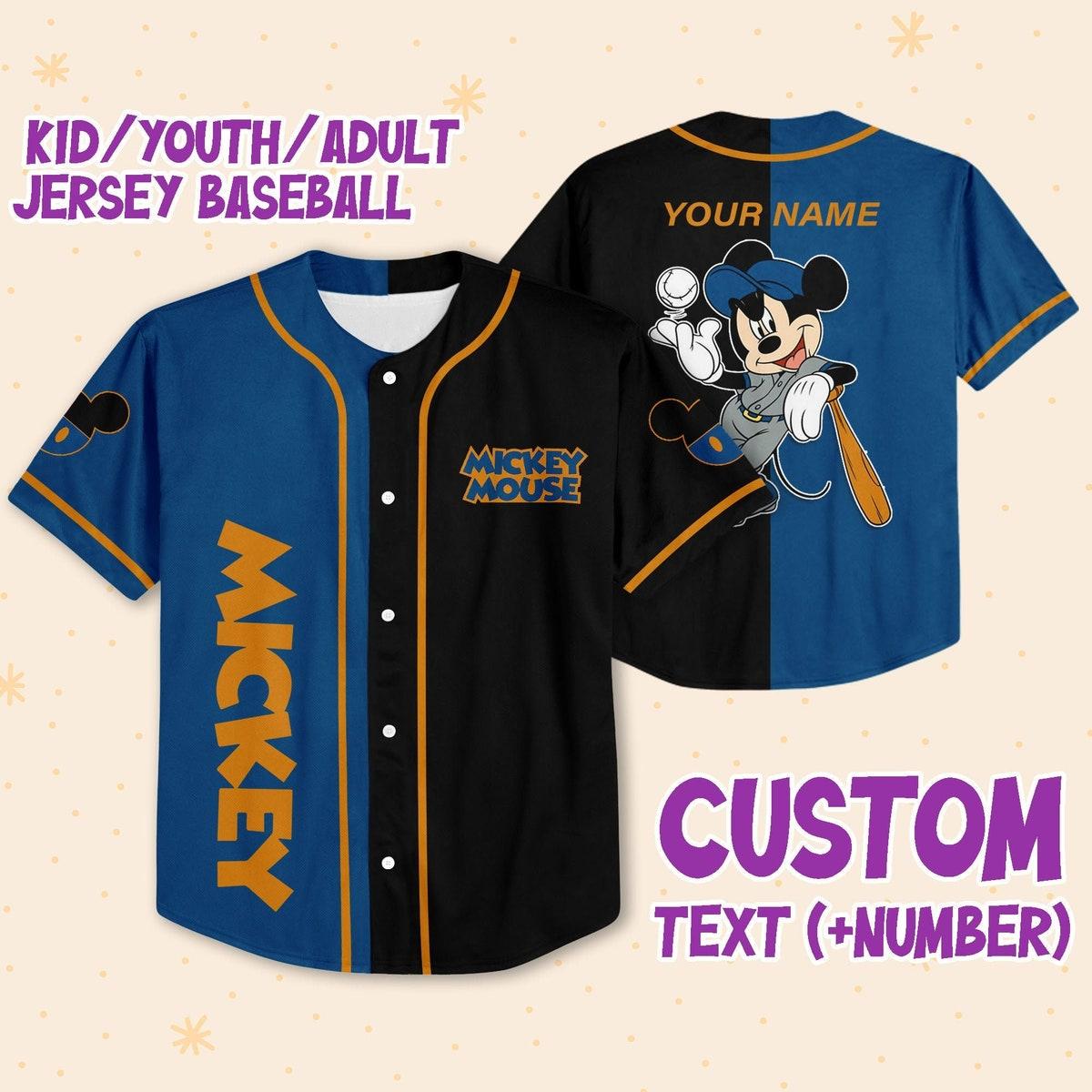 Personalize Mickey Baseball Blue Black Custom Disney Baseball Jersey 1