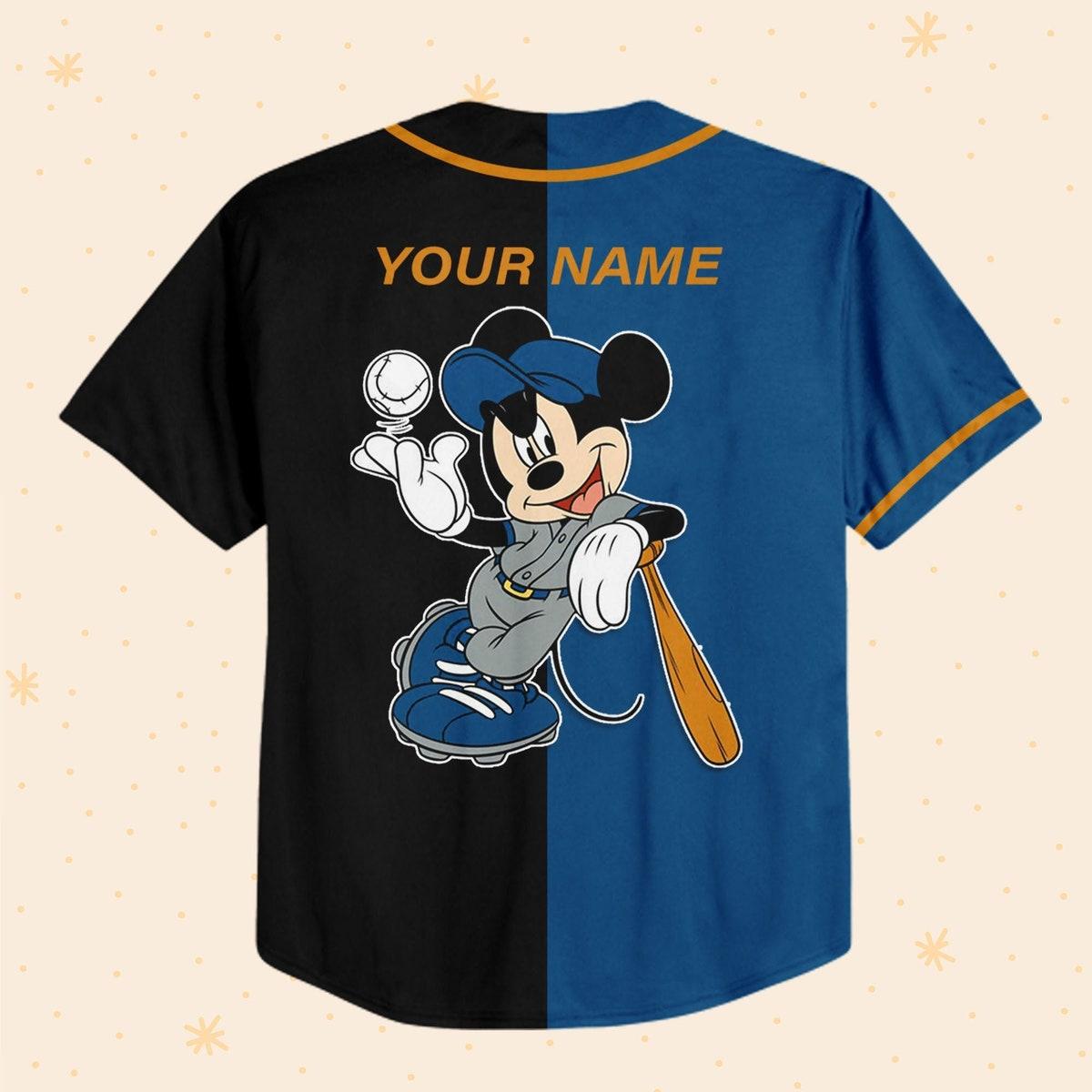 Personalize Mickey Baseball Blue Black Custom Disney Baseball Jersey 3