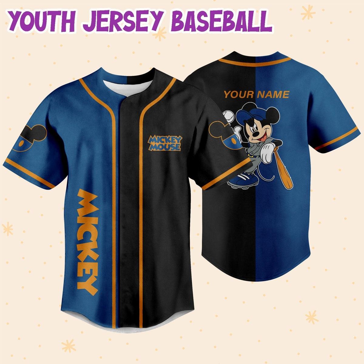 Personalize Mickey Baseball Blue Black Custom Disney Baseball Jersey 5