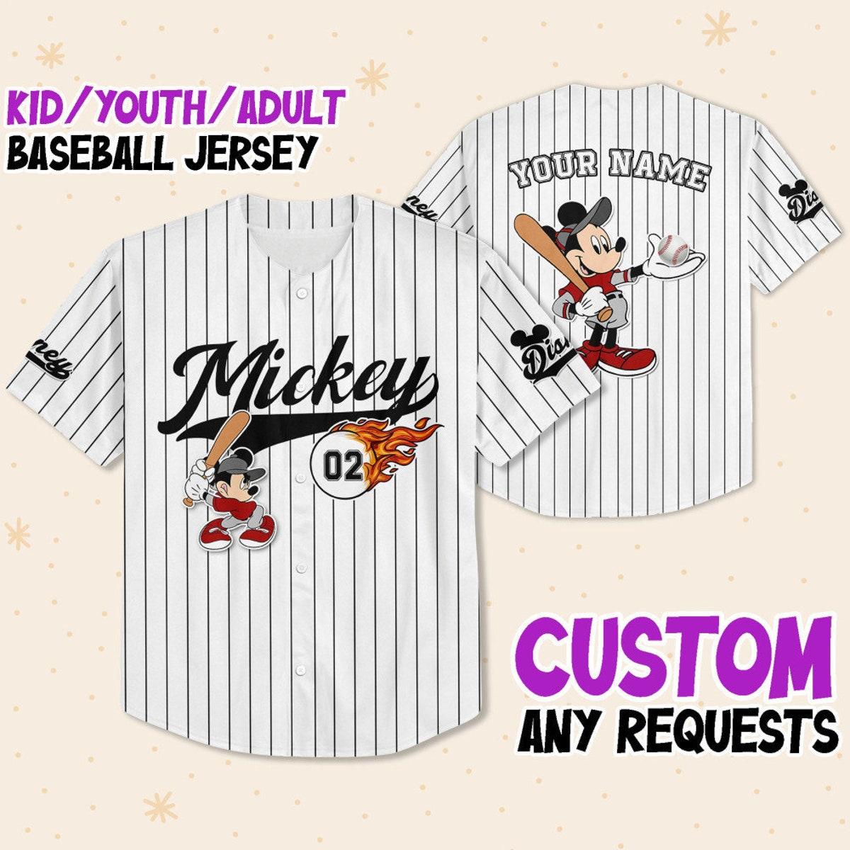 Personalize Mickey Baseball Fire Whie Black Disney Baseball Jersey 1