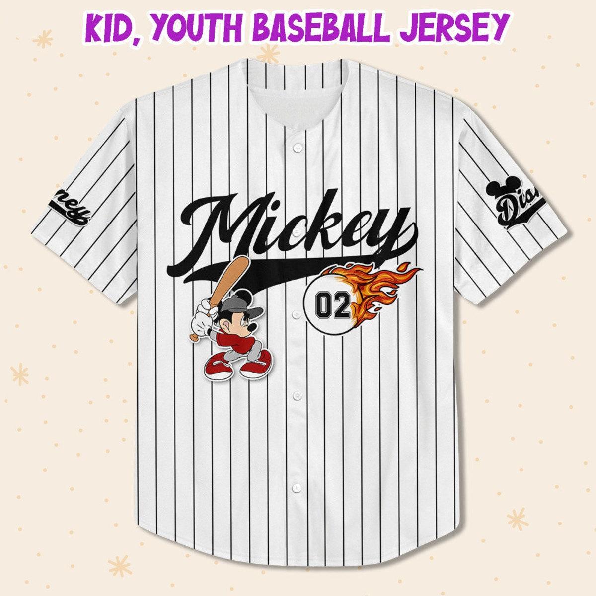 Personalize Mickey Baseball Fire Whie Black Disney Baseball Jersey 2