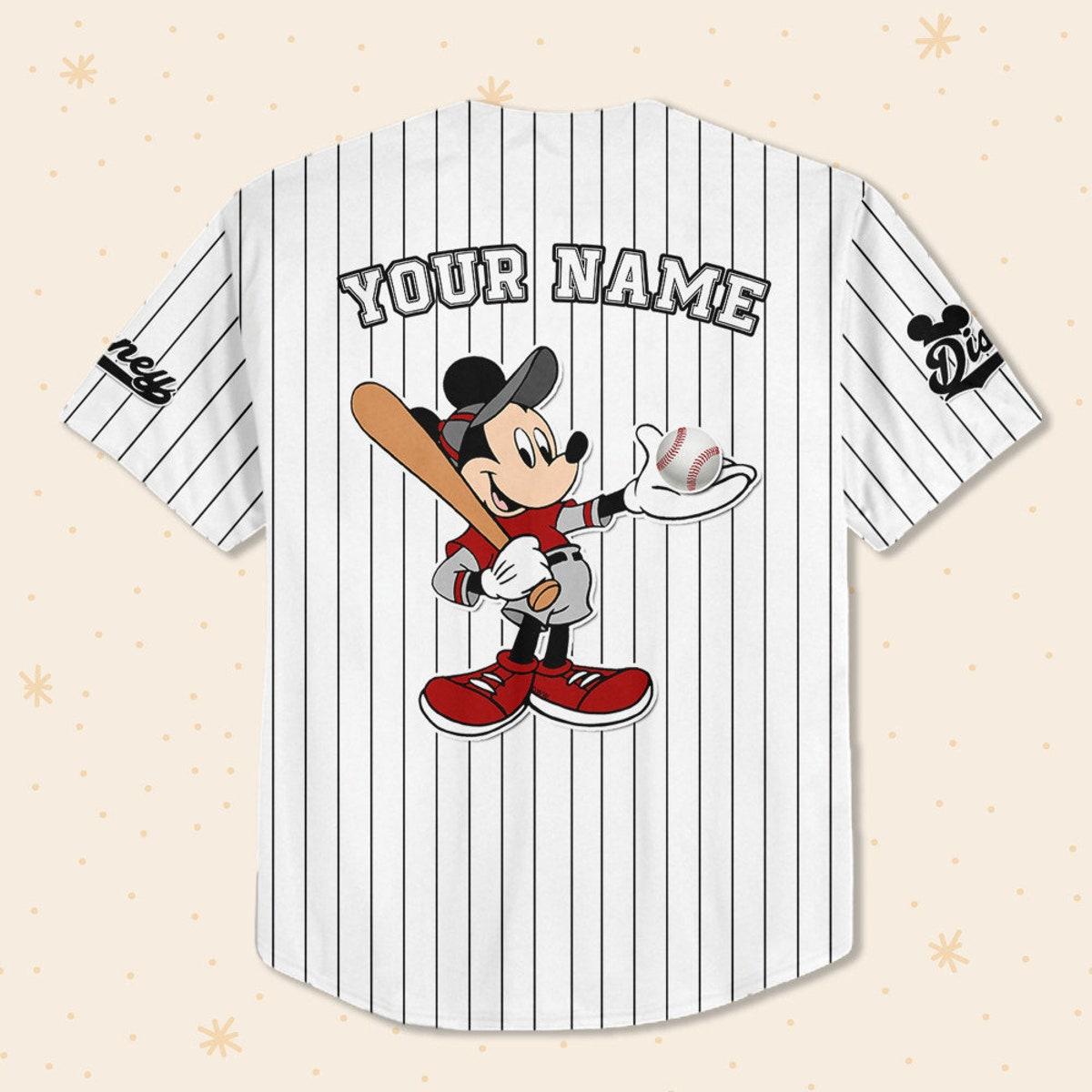 Personalize Mickey Baseball Fire Whie Black Disney Baseball Jersey 3