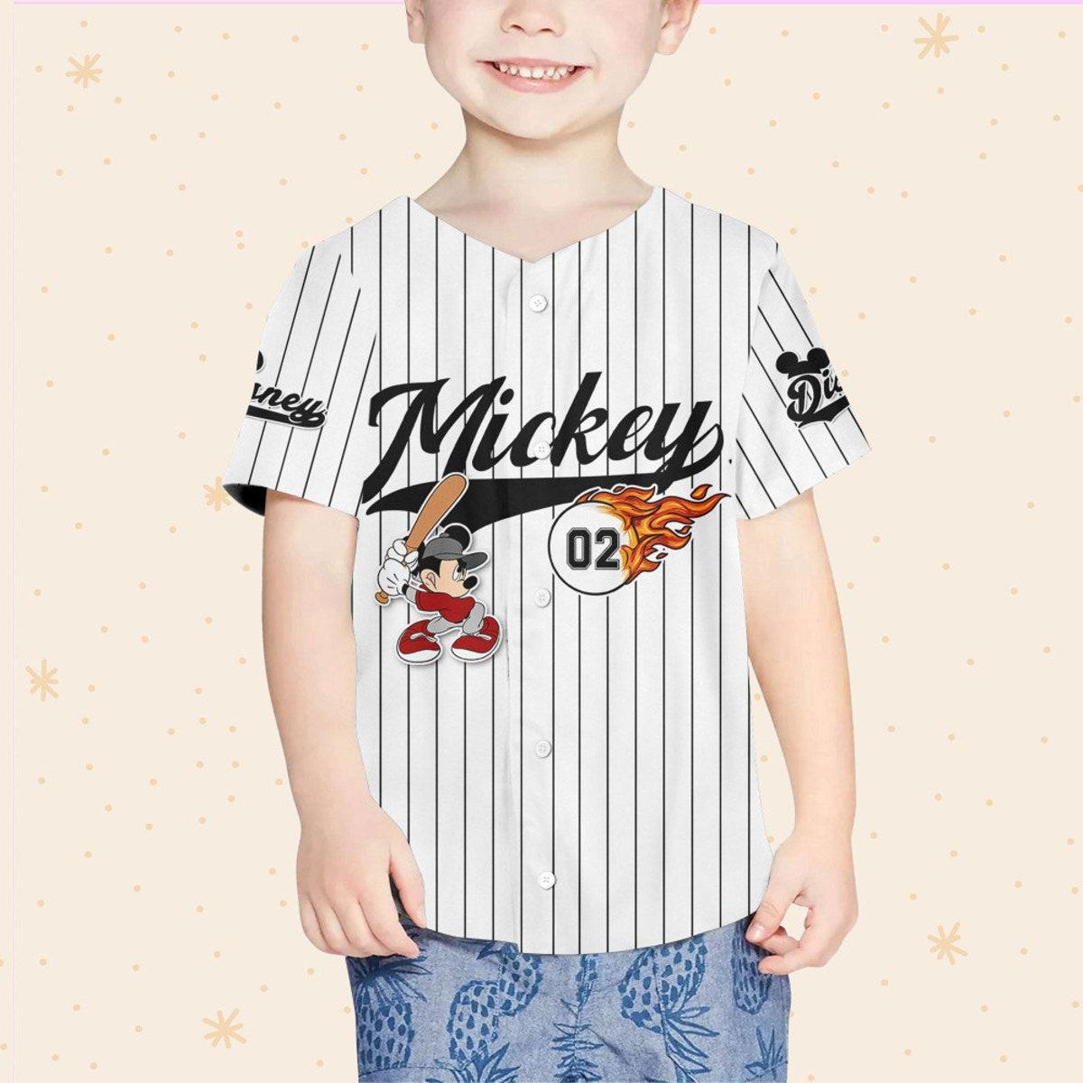 Personalize Mickey Baseball Fire Whie Black Disney Baseball Jersey 4