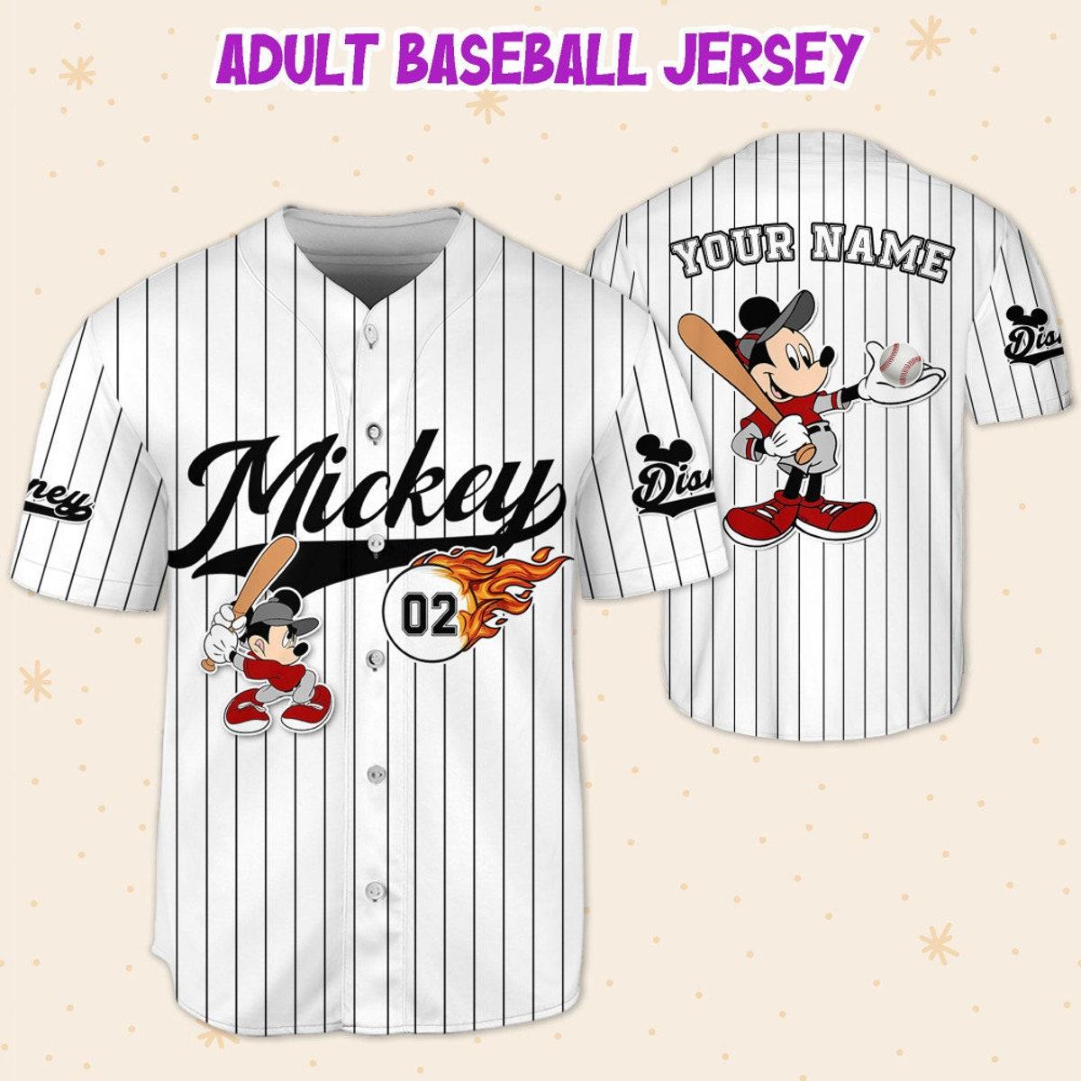 Personalize Mickey Baseball Fire Whie Black Disney Baseball Jersey 5