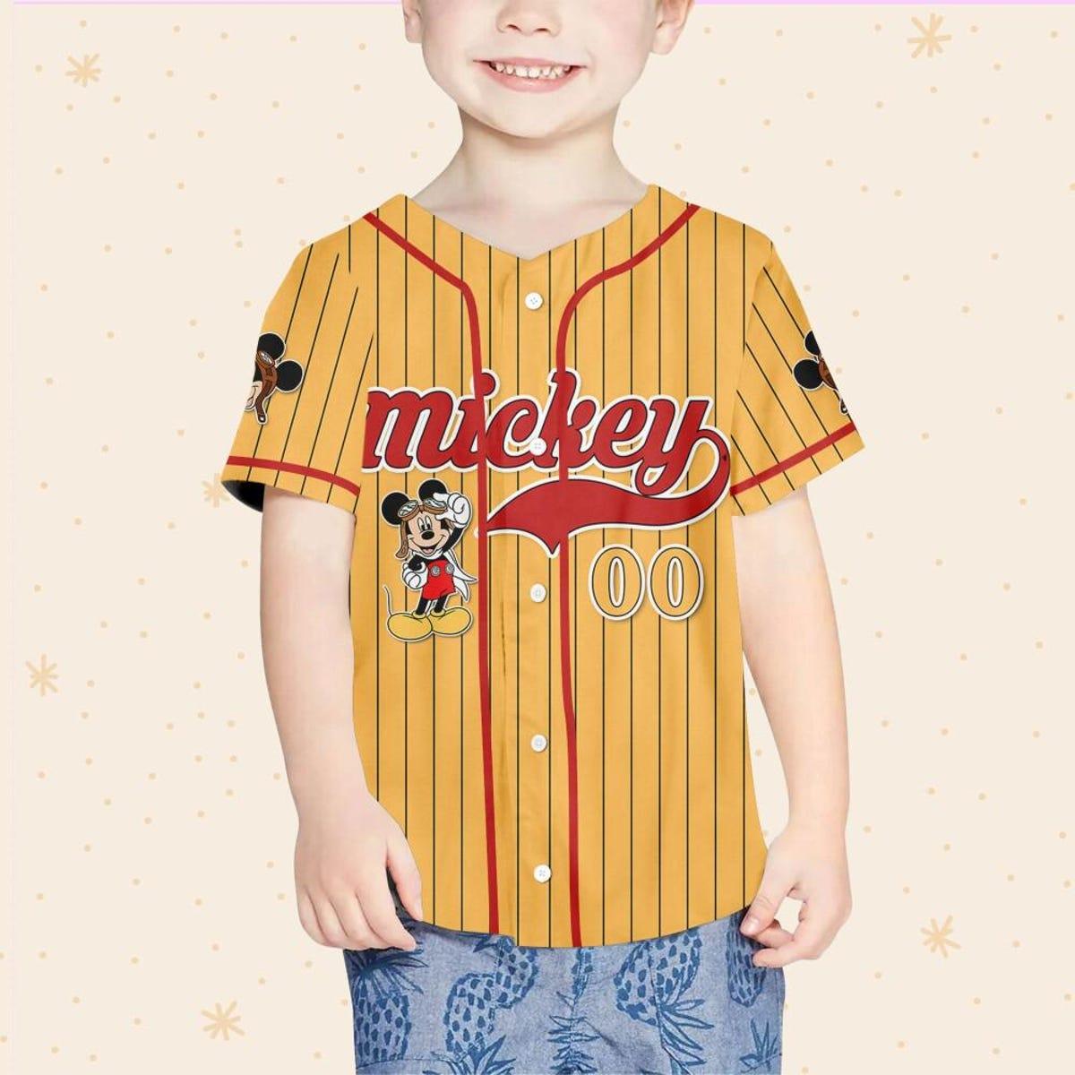 Personalize Mickey Mouse Fly A Plane Yellow Red Baseball Jersey 4