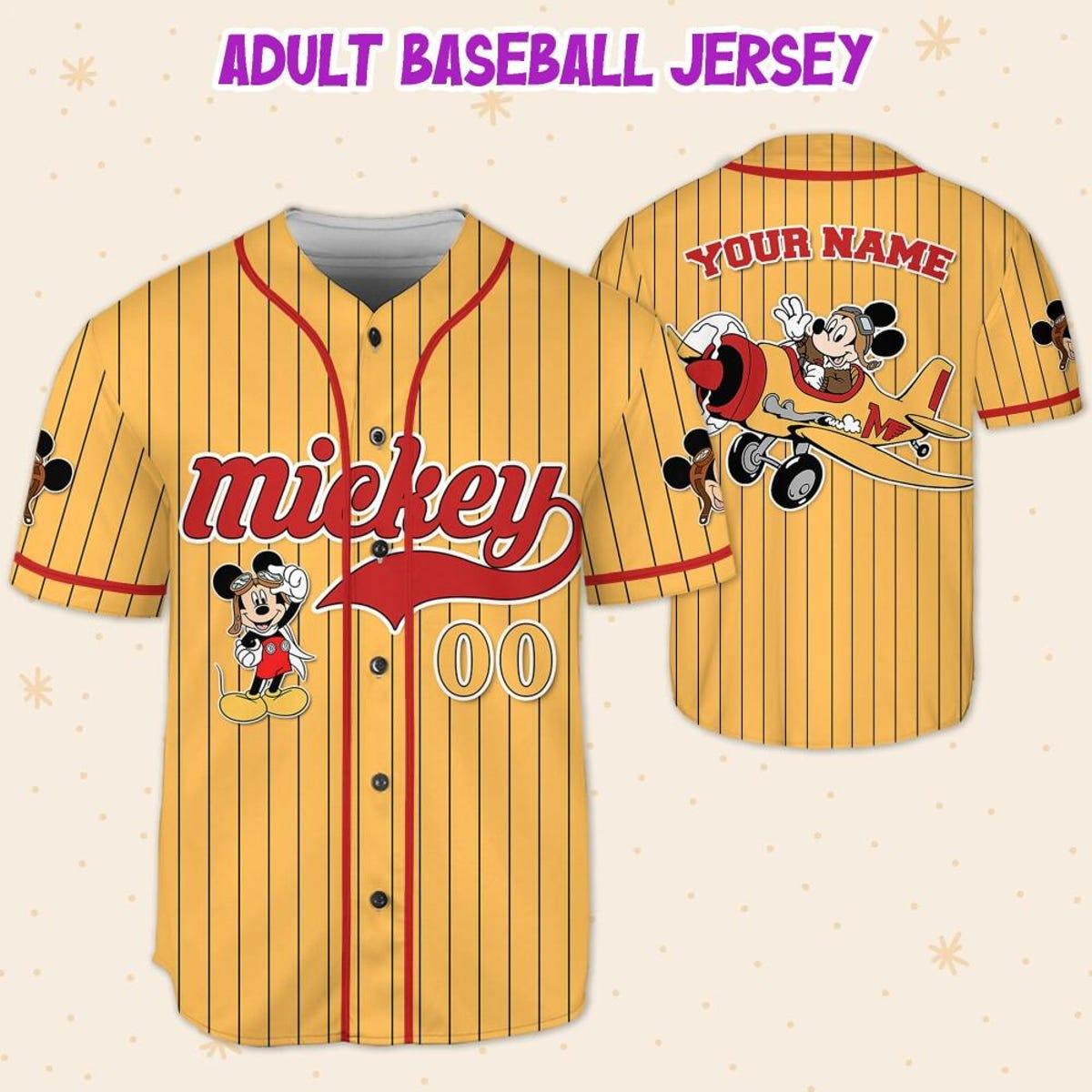 Personalize Mickey Mouse Fly A Plane Yellow Red Baseball Jersey 5