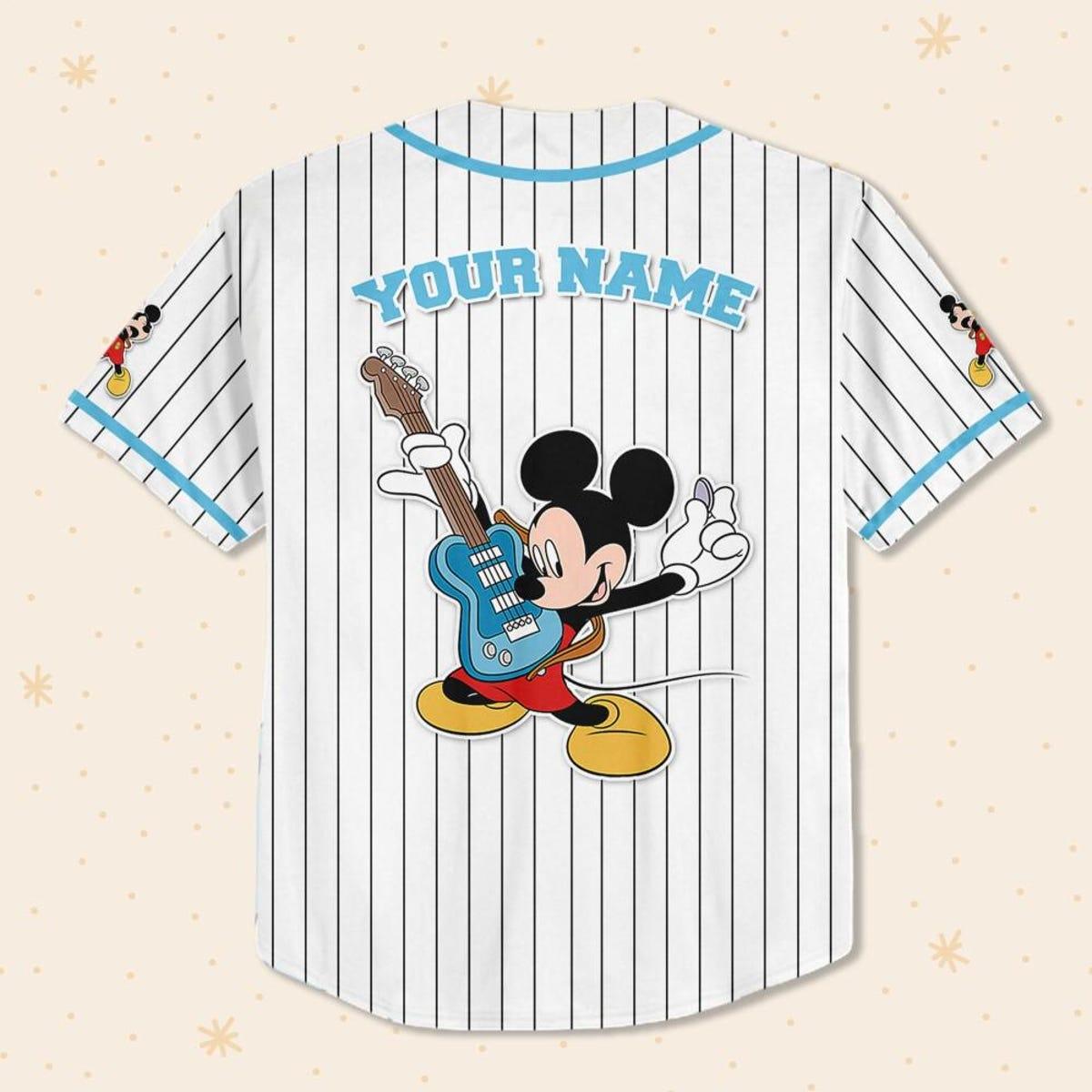 Personalize Mickey Mouse Rock And Roll White Blue Light Baseball Jersey 3